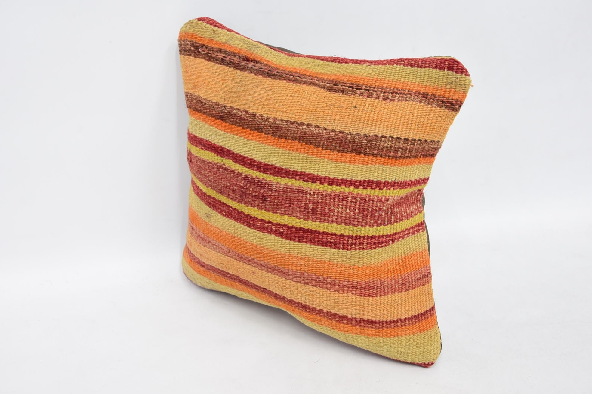 Vintage Pillow, Anatolian Cushion, Cotton Pillow Cover, Boho Pillow, Handwoven Pillow Case, Pillow for Sofa, 12"x12" Orange Cushion Cover