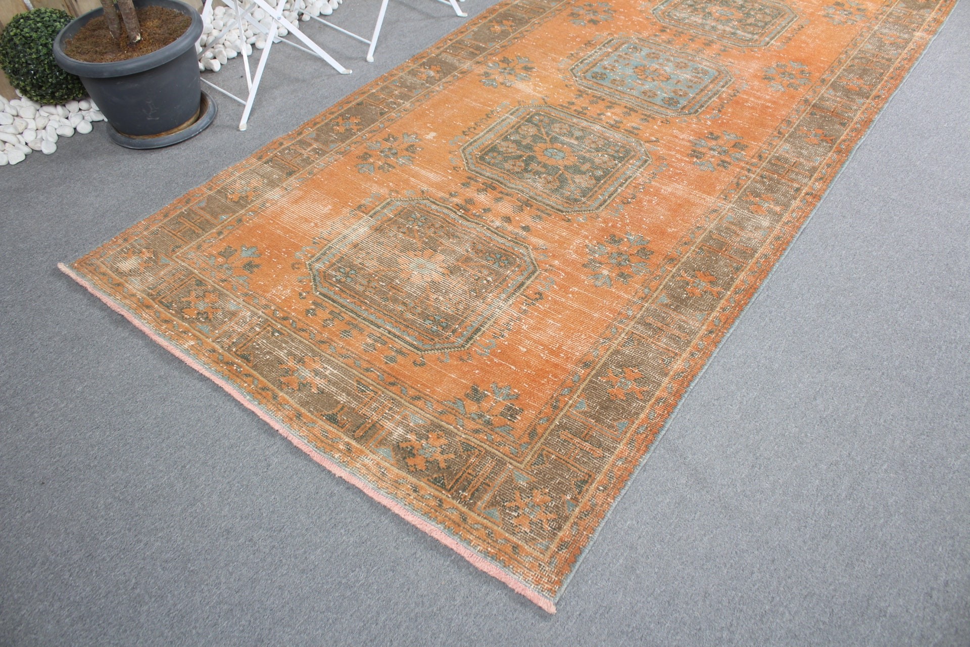 Ev Dekor Halısı, Kabile Halısı, Türk Halısı, 4.7x10.9 ft Büyük Halı, Yatak Odası Halısı, Vintage Halı, Anadolu Halısı, Yemek Odası Halısı, Turuncu Havalı Halılar