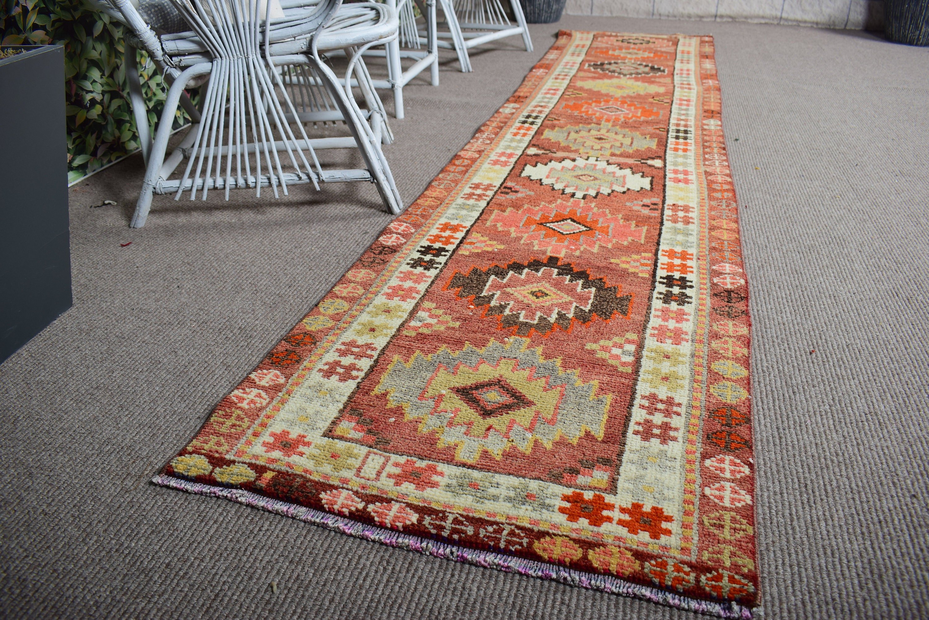 Stair Rug, Anatolian Rug, Turkish Rugs, Long Runner Rug, Modern Rug, Oushak Rug, Orange Oushak Rug, 2.4x11.4 ft Runner Rugs, Vintage Rugs