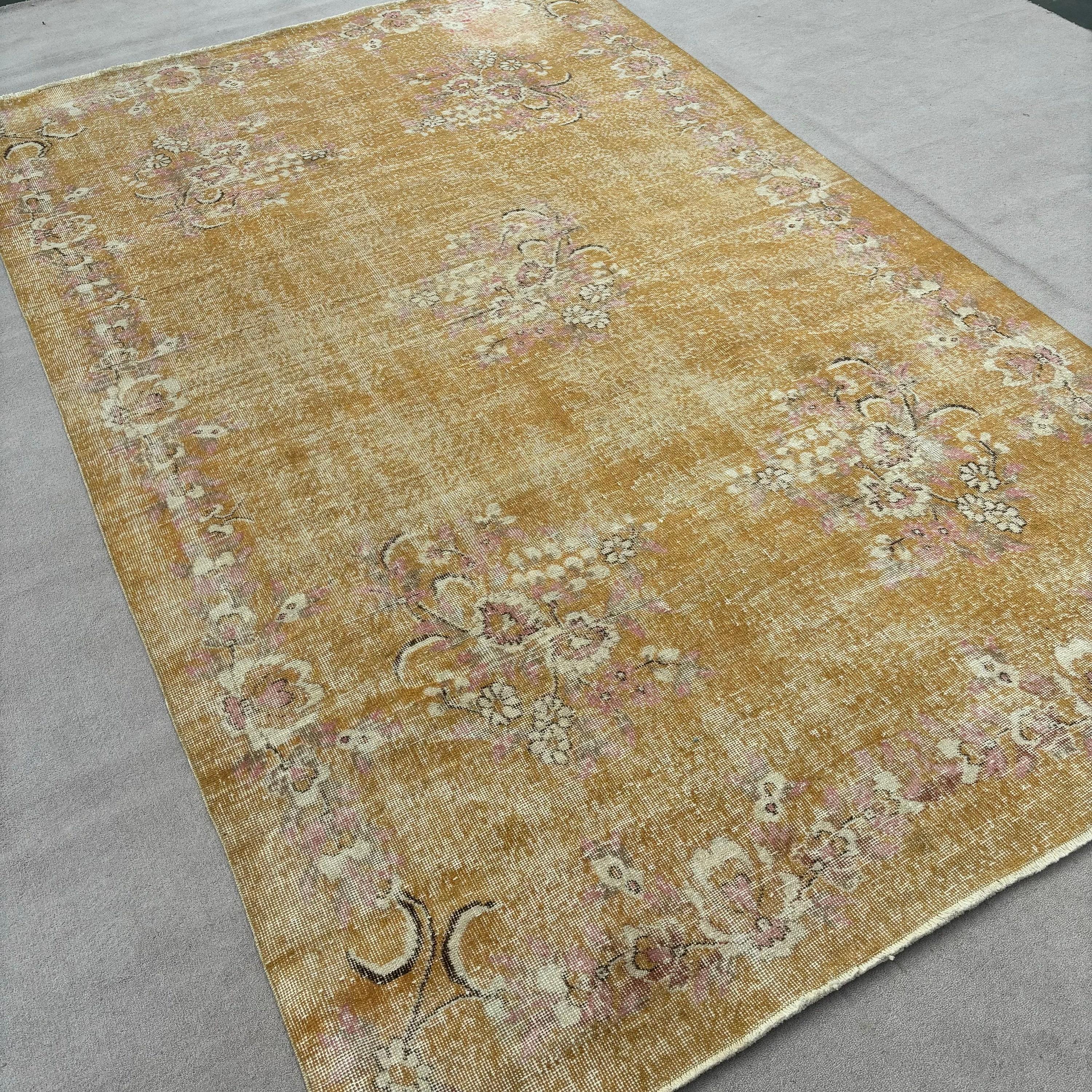 Büyük Vintage Halılar, Yün Halılar, Vintage Halı, 6,1x9,6 ft Büyük Halı, Turuncu Mutfak Halıları, Boho Halısı, Türk Halısı, Büyük Oushak Halısı, Yatak Odası Halısı