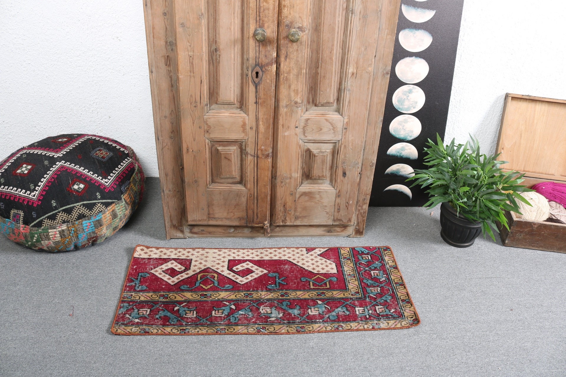 Araba Paspas Halıları, Türk Halısı, Vintage Halı, Mor Modern Halılar, Egzotik Halılar, 1,5x3,6 ft Küçük Halılar, El Dokuma Halı, Havalı Halı, Küçük Boho Halı