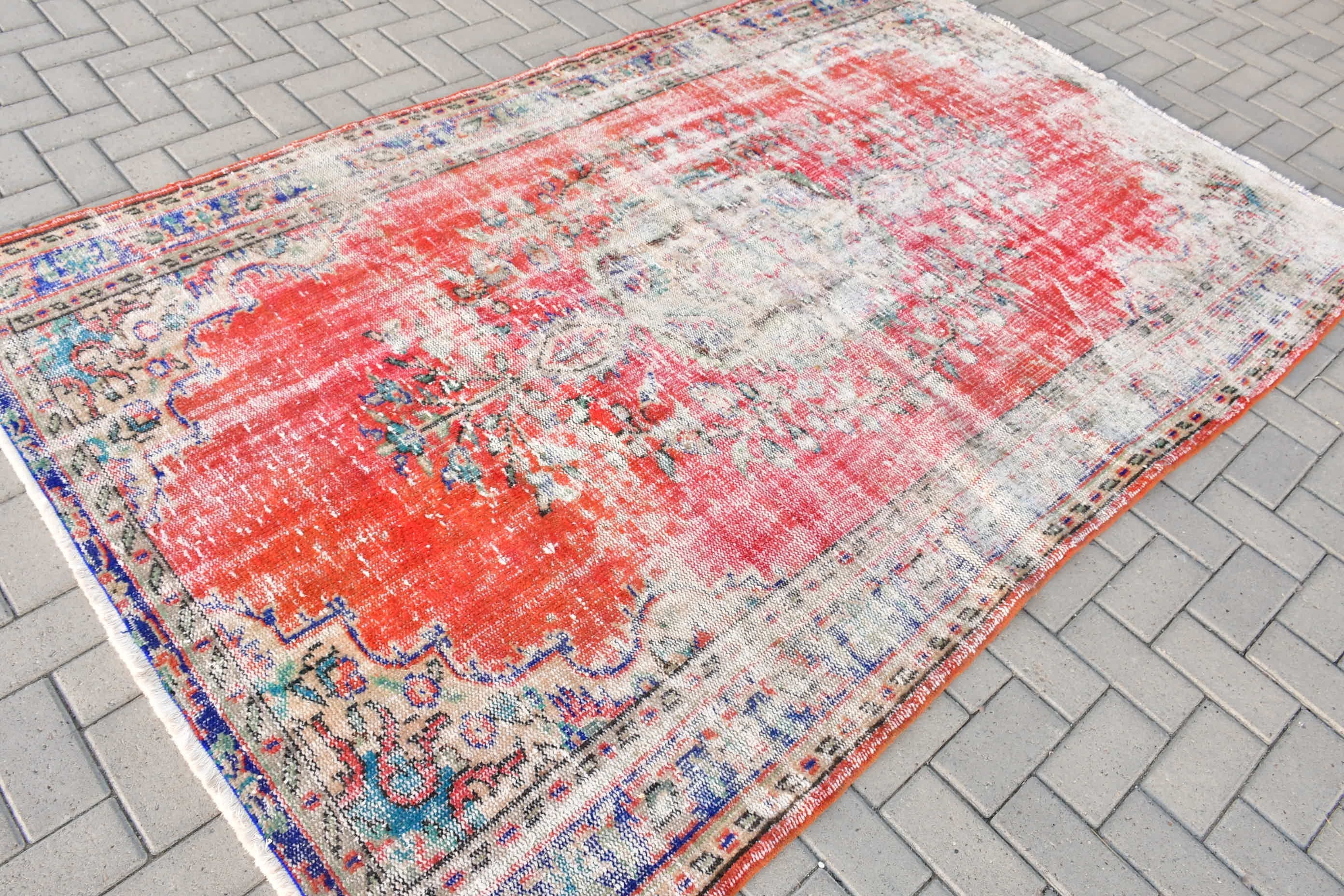 Oriental Rug, Floor Rug, Turkish Rug, Red Moroccan Rug, Vintage Rugs, 5.4x8.3 ft Large Rugs, Living Room Rug, Bedroom Rug, Cool Rugs