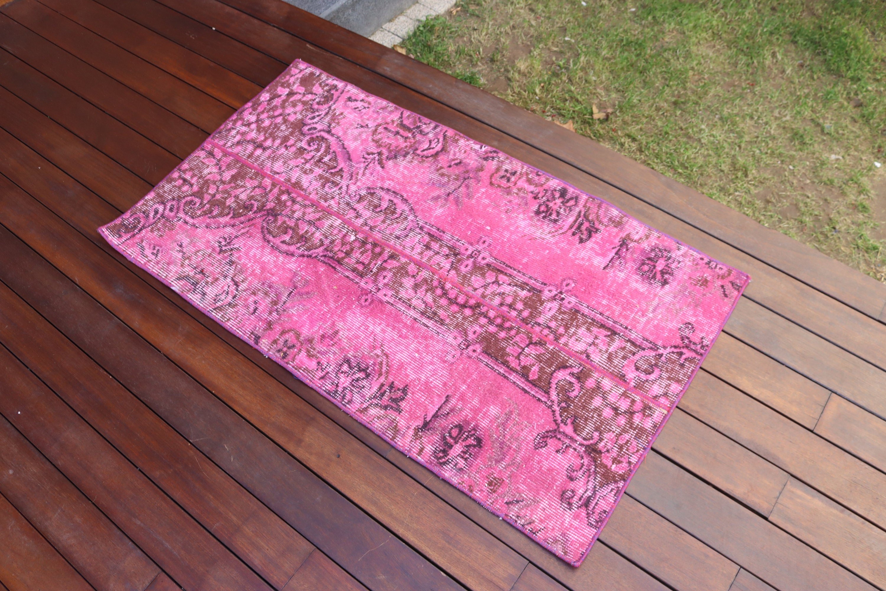 Pink Oushak Rugs, Car Mat Rug, Rugs for Small Area, Vintage Rugs, 2.2x3.9 ft Small Rug, Kitchen Rug, Bedroom Rugs, Turkish Rug, Luxury Rug