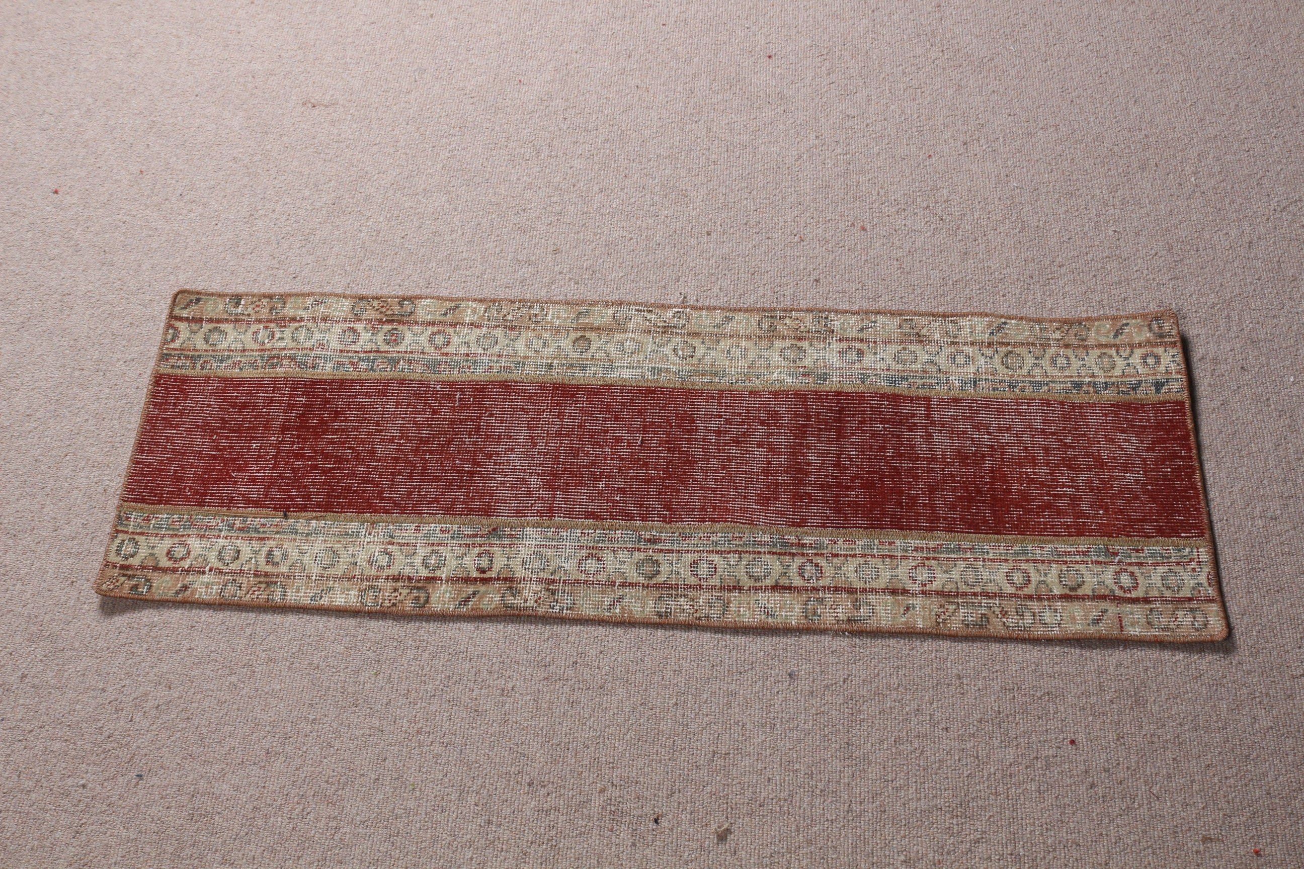 Red Moroccan Rug, Entry Rug, Kitchen Rug, Oriental Rugs, Rugs for Car Mat, 1.3x4 ft Small Rug, Vintage Rug, Turkish Rug