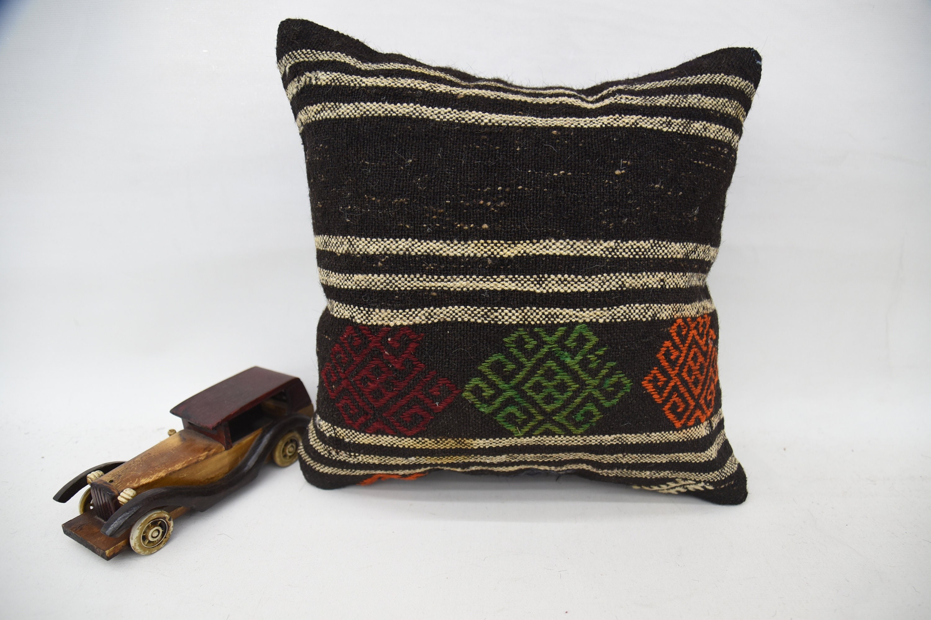 Colorful Cushion Case, Aztec Cushion Case, Antique Pillows, Kilim Cushion Sham, Boho Pillow Sham Cover, 16"x16" Brown Cushion Case