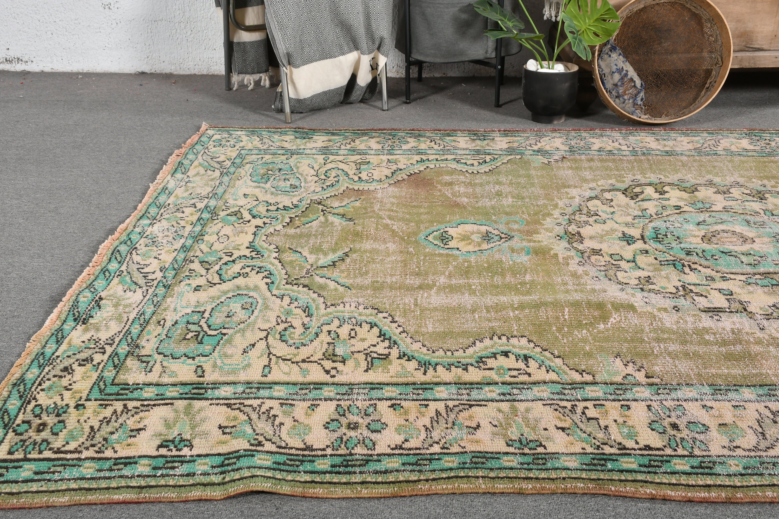 Anadolu Halısı, Oturma Odası Halısı, 6x9,1 ft Büyük Halı, Yeşil Oushak Halısı, Antika Halı, Boho Halısı, Vintage Halılar, Yemek Odası Halıları, Türk Halısı