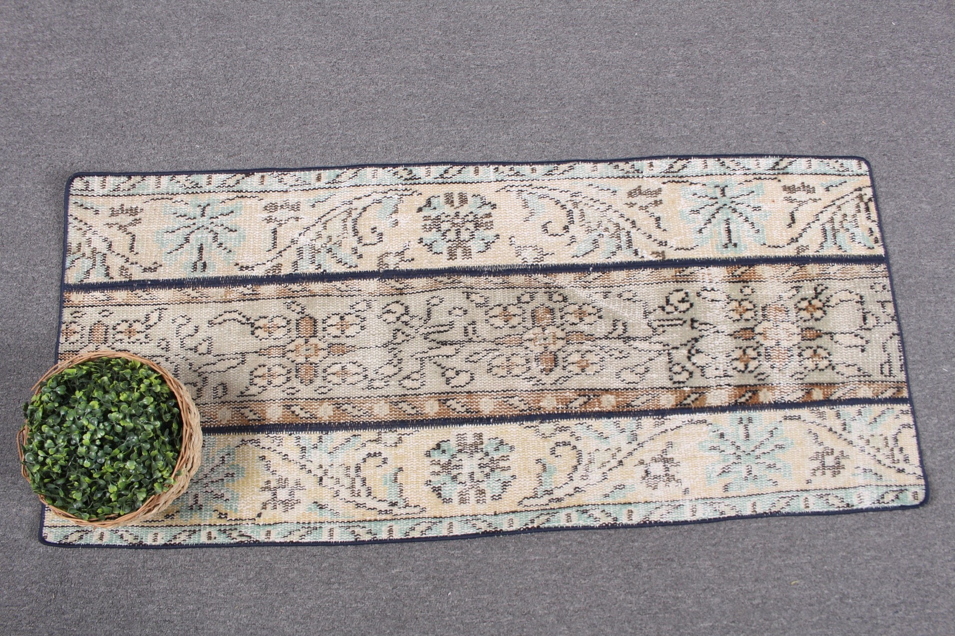 Bath Rug, Turkish Rug, 1.9x4.1 ft Small Rug, Oriental Rug, Beige Floor Rug, Door Mat Rug, Rugs for Bath, Vintage Rug