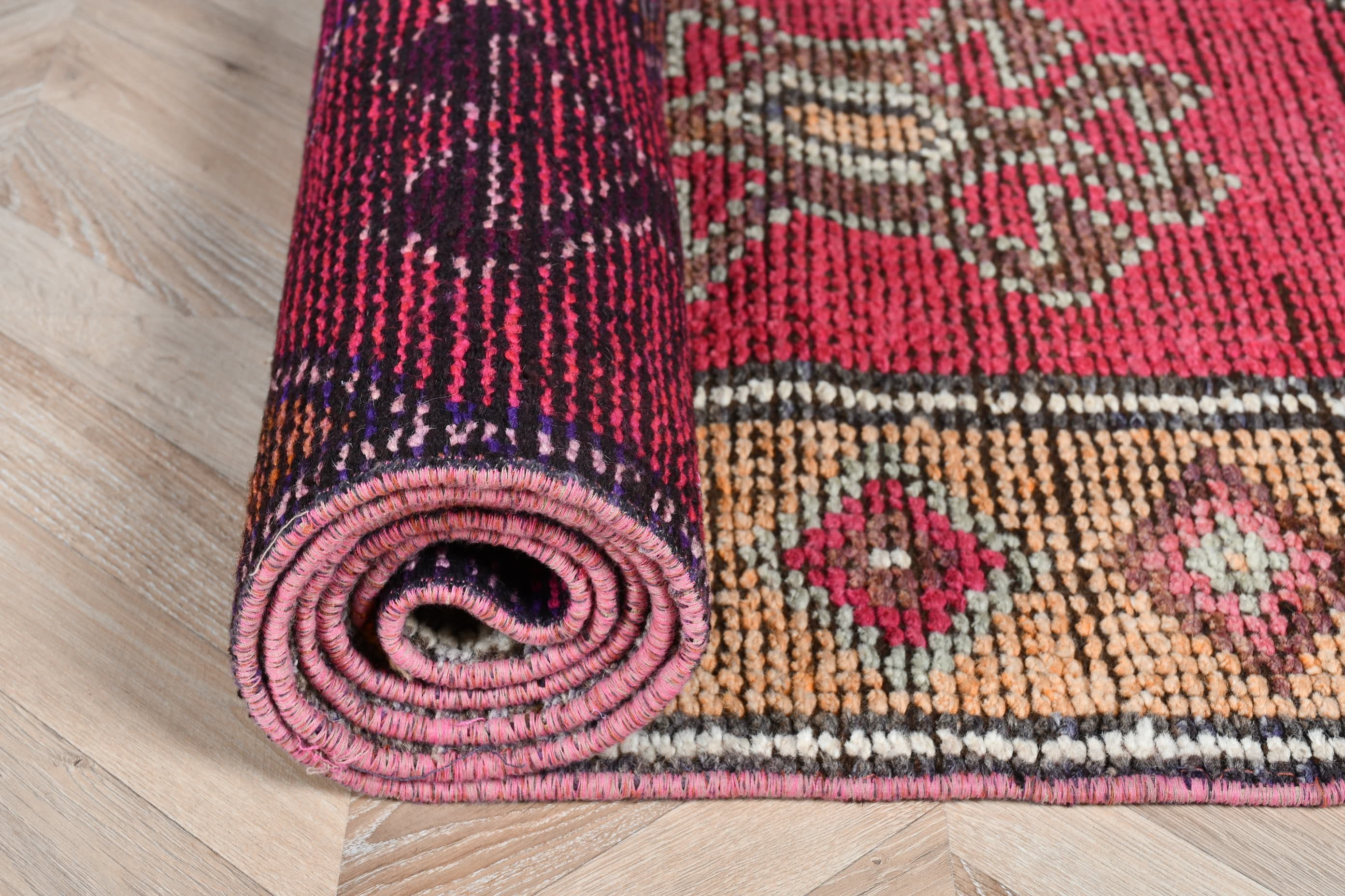 Turkish Rug, Retro Rugs, Rugs for Runner, Pink Wool Rugs, 2.9x10.3 ft Runner Rug, Kitchen Rug, Moroccan Rugs, Vintage Rugs