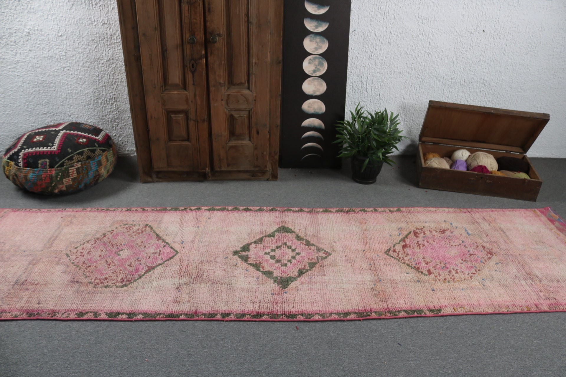 Vintage Halı, Pembe Fas Halısı, Modern Halı, Türk Halıları, Merdiven Halısı, Vintage Runner Halısı, Türkiye Halısı, 2.8x10.9 ft Runner Halısı