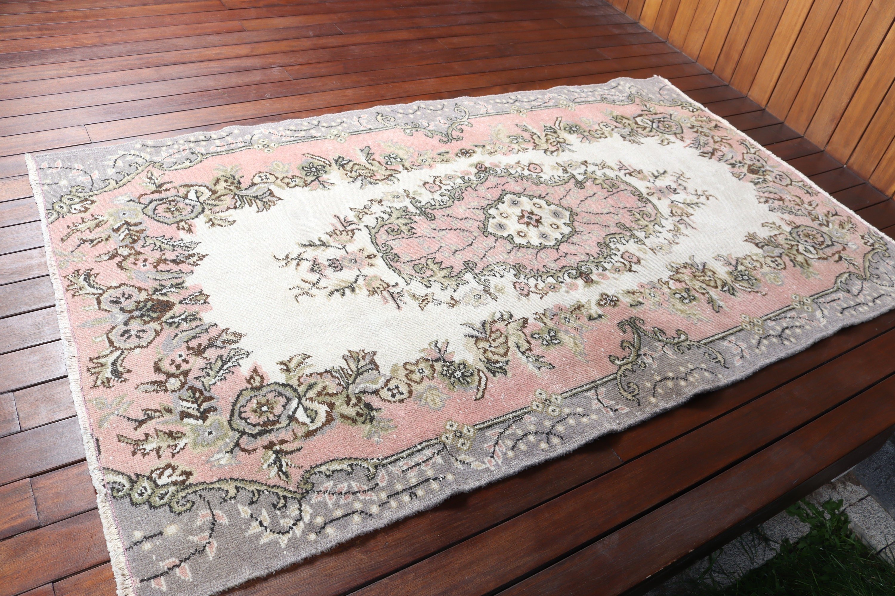 Türk Halısı, Mutfak Halısı, Vintage Alan Halıları, Boho Halıları, Oushak Halısı, Organik Halı, 3,9x6,7 ft Alan Halısı, Vintage Halılar, Pembe Anadolu Halıları