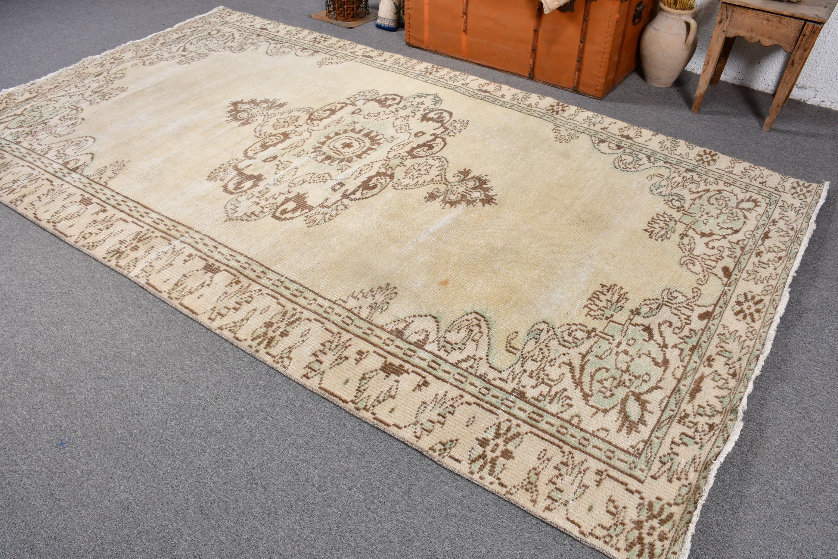 Flatweave Rug, Anatolian Rugs, Large Oushak Rug, 5.4x9.5 ft Large Rugs, Vintage Rug, Turkish Rug, Dining Room Rugs, Beige Kitchen Rug