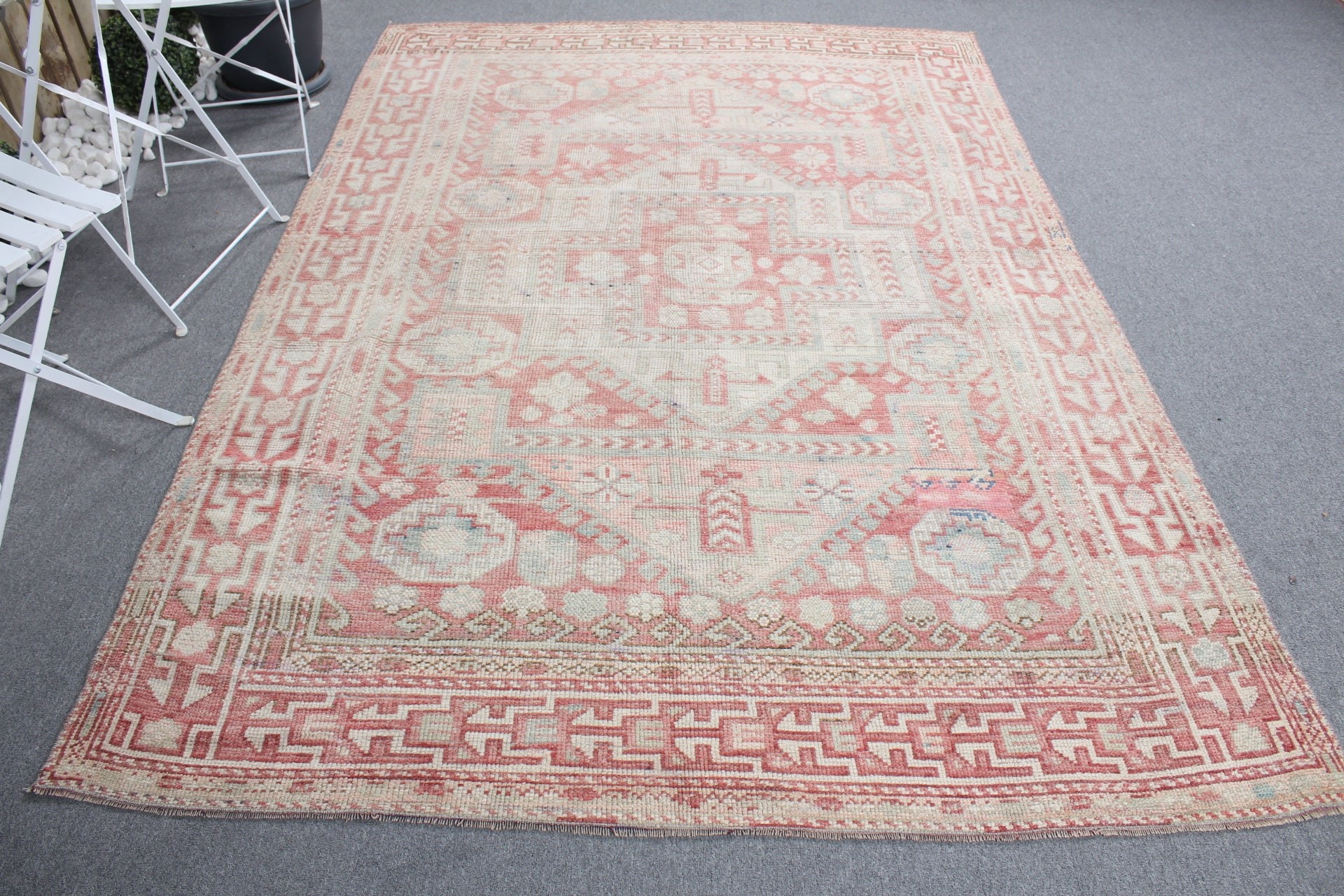 Bej Oushak Halı, Yemek Odası Halısı, Salon Halıları, Yatak Odası Halıları, Havalı Halı, Türk Halısı, Vintage Halı, 5,9x8,9 ft Büyük Halılar, Oushak Halısı