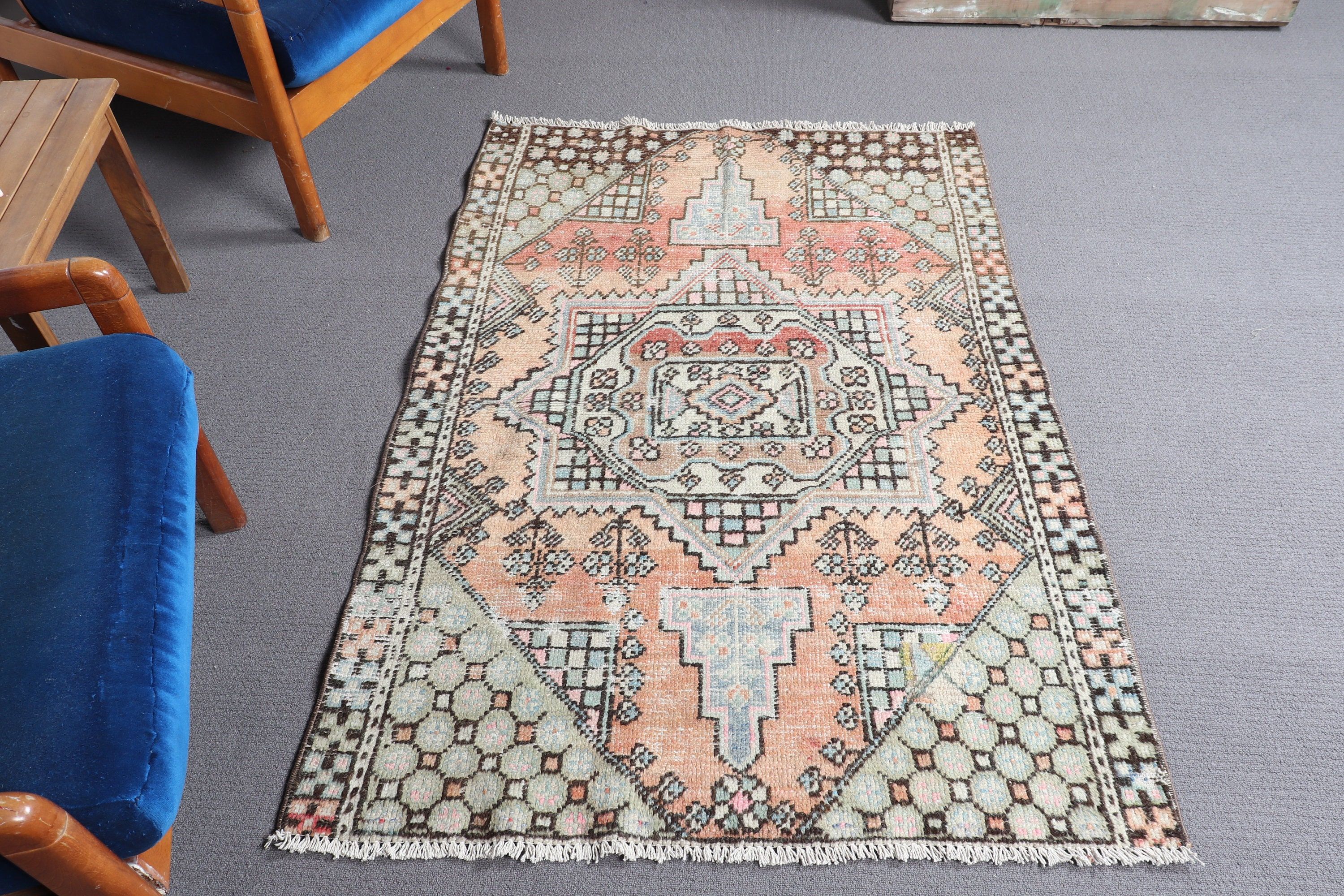 Yurt Halıları, Turuncu 3.6x4.8 ft Accent Halı, Yatak Odası Halıları, Mutfak Halıları, Ev Dekorasyonu Halıları, Vintage Halılar, Türk Halıları, Çocuk Halıları