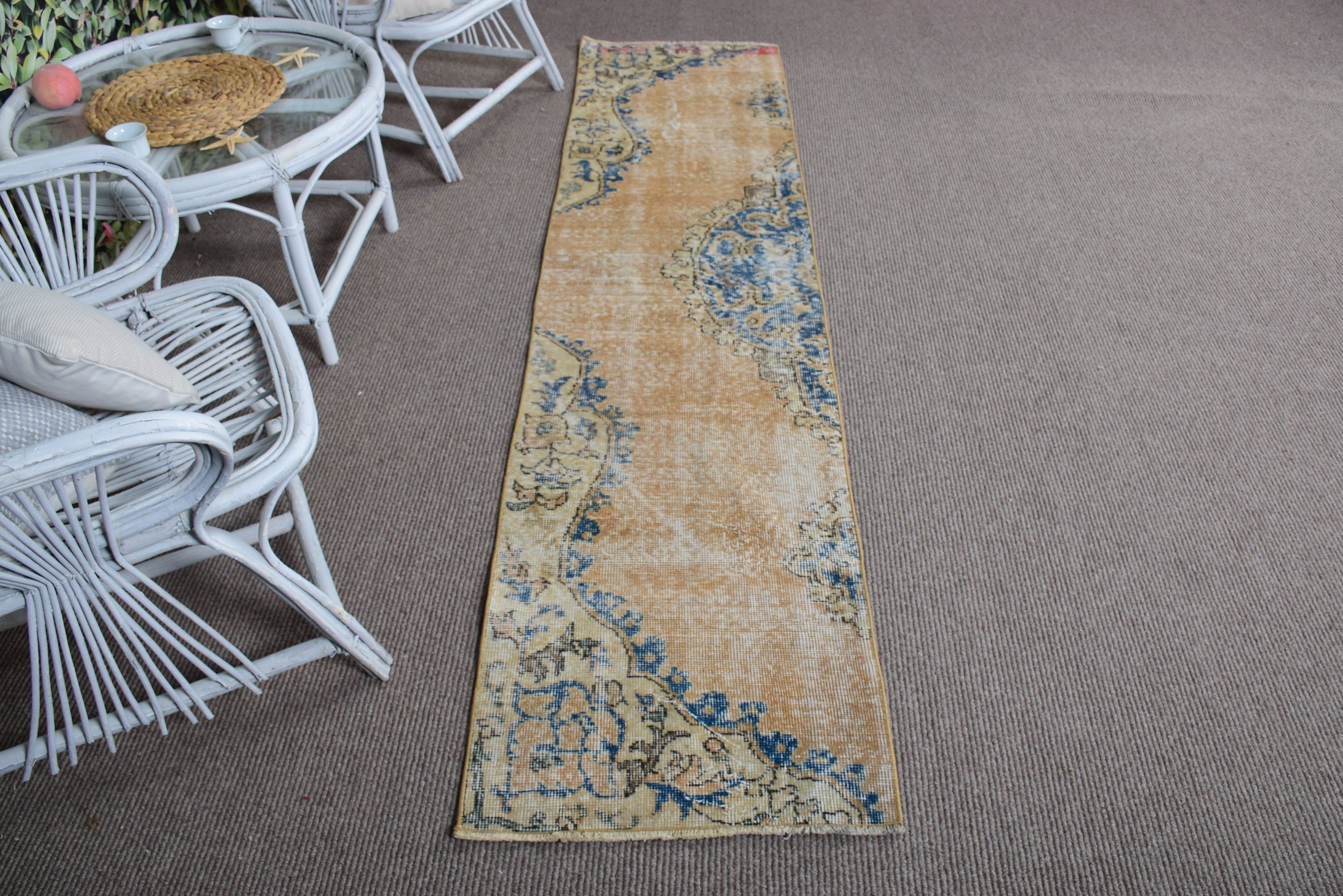 Vintage Halılar, Oryantal Halılar, Anadolu Halısı, Türk Halısı, Turuncu 1.9x8 ft Runner Halısı, Mutfak Halıları, Uzun Koşucu Halıları