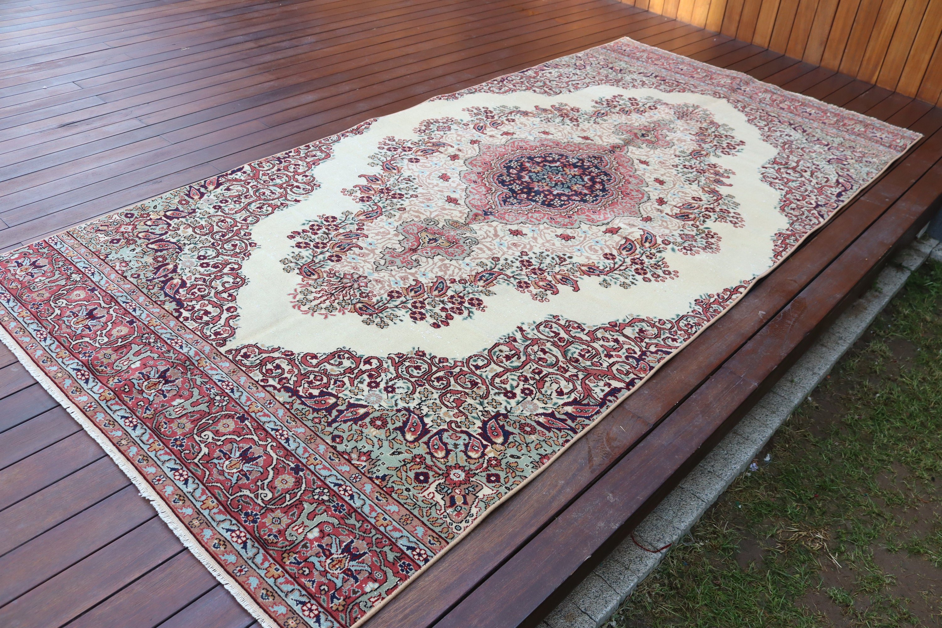 Vintage Halılar, Havalı Halı, Salon Halıları, Türk Halısı, Bej Fas Halısı, Büyük Vintage Halılar, Oushak Halıları, Aztek Halısı, 4,7x9,9 ft Büyük Halı