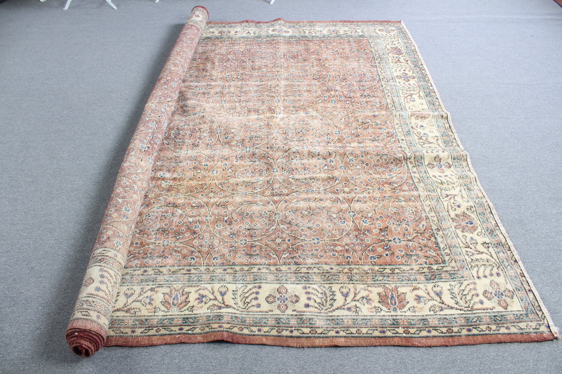 8.4x11.7 ft Büyük Boy Halı, Salon Halısı, Kahverengi Oushak Halısı, Ev Dekorasyonu Halısı, Parlak Halılar, Oushak Halıları, Türk Halıları, Yemek Odası Halısı, Vintage Halı