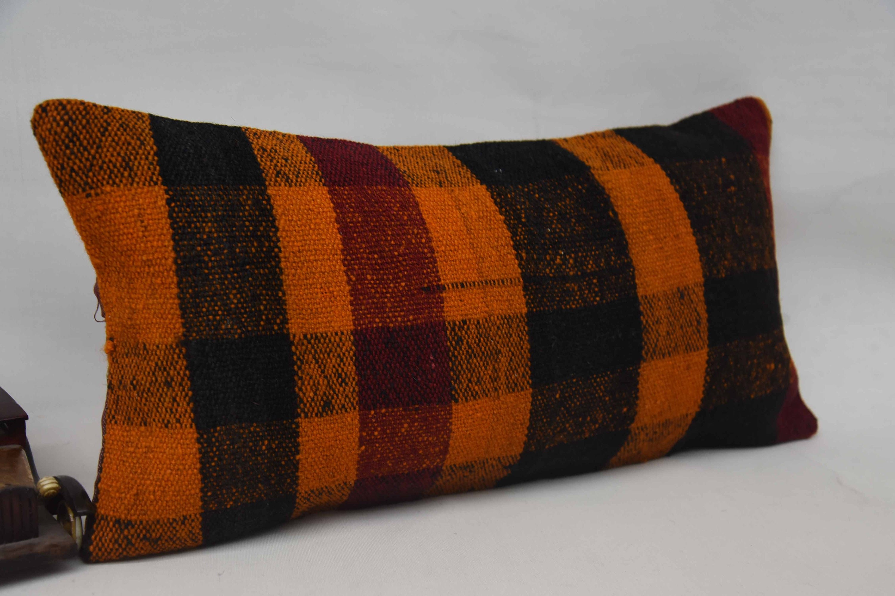 Sofa Bolster Pillow, Ethnical Kilim Rug Pillow, Sofa Cushion Case, 12"x24" Orange Pillow Cover, Pillow for Sofa, Gift Pillow