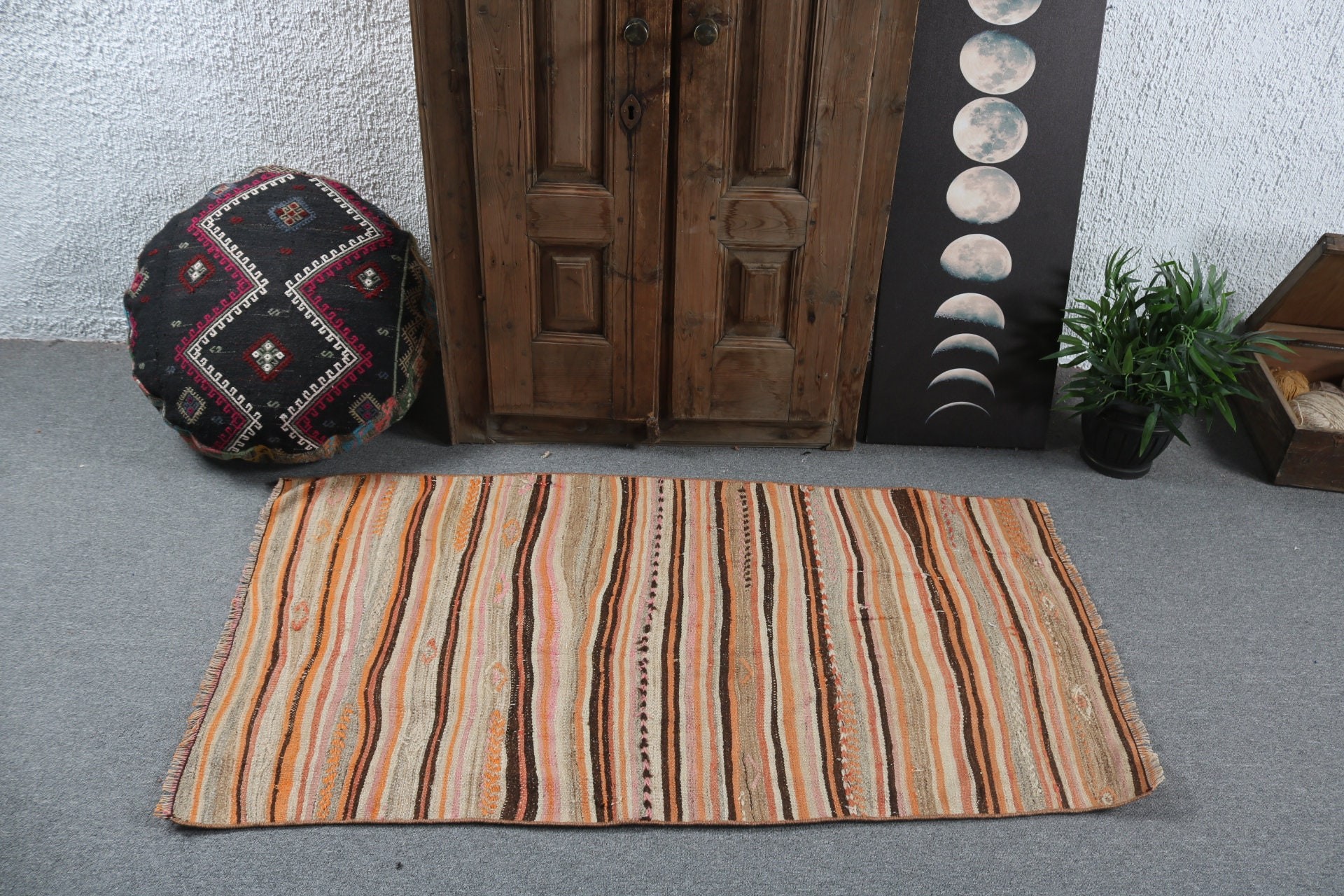 2.8x4.9 ft Küçük Halılar, Kilim, Yatak Odası Halıları, Türk Halısı, Geometrik Halı, Vintage Halı, Kahverengi Nötr Halı, Bildirim Halısı, Giriş Halıları