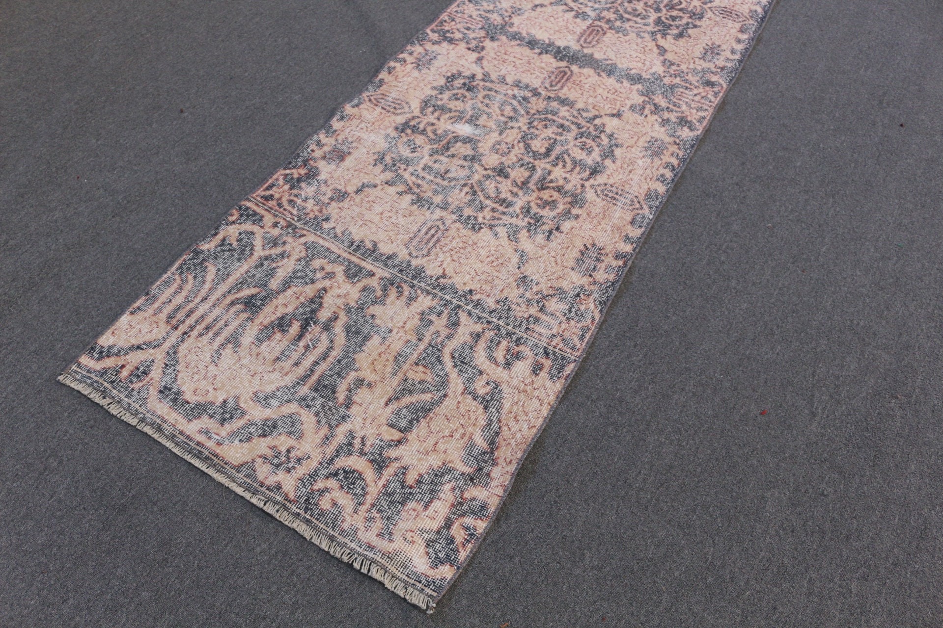 Koridor Halıları, Bej Oushak Halısı, Türk Halısı, Eski Halı, Oryantal Halı, Vintage Halı, Yün Halı, Koridor Halıları, 2,7x12,8 ft Yolluk Halıları