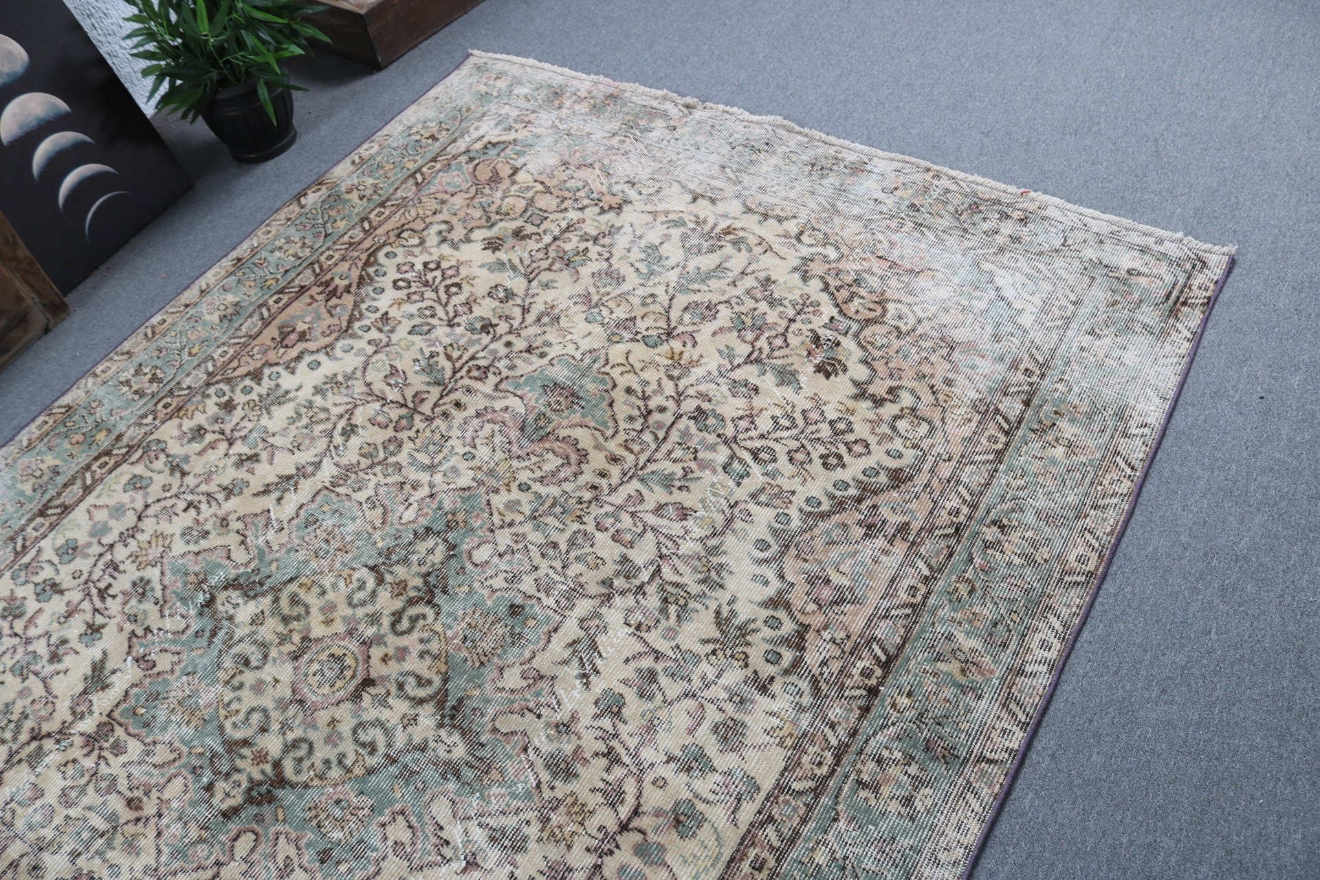 Geometrik Halı, Yer Halıları, Büyük Boho Halısı, Türk Halıları, Vintage Halı, Anadolu Halıları, Yatak Odası Halısı, Yeşil Oryantal Halı, 5.8x9 ft Büyük Halılar