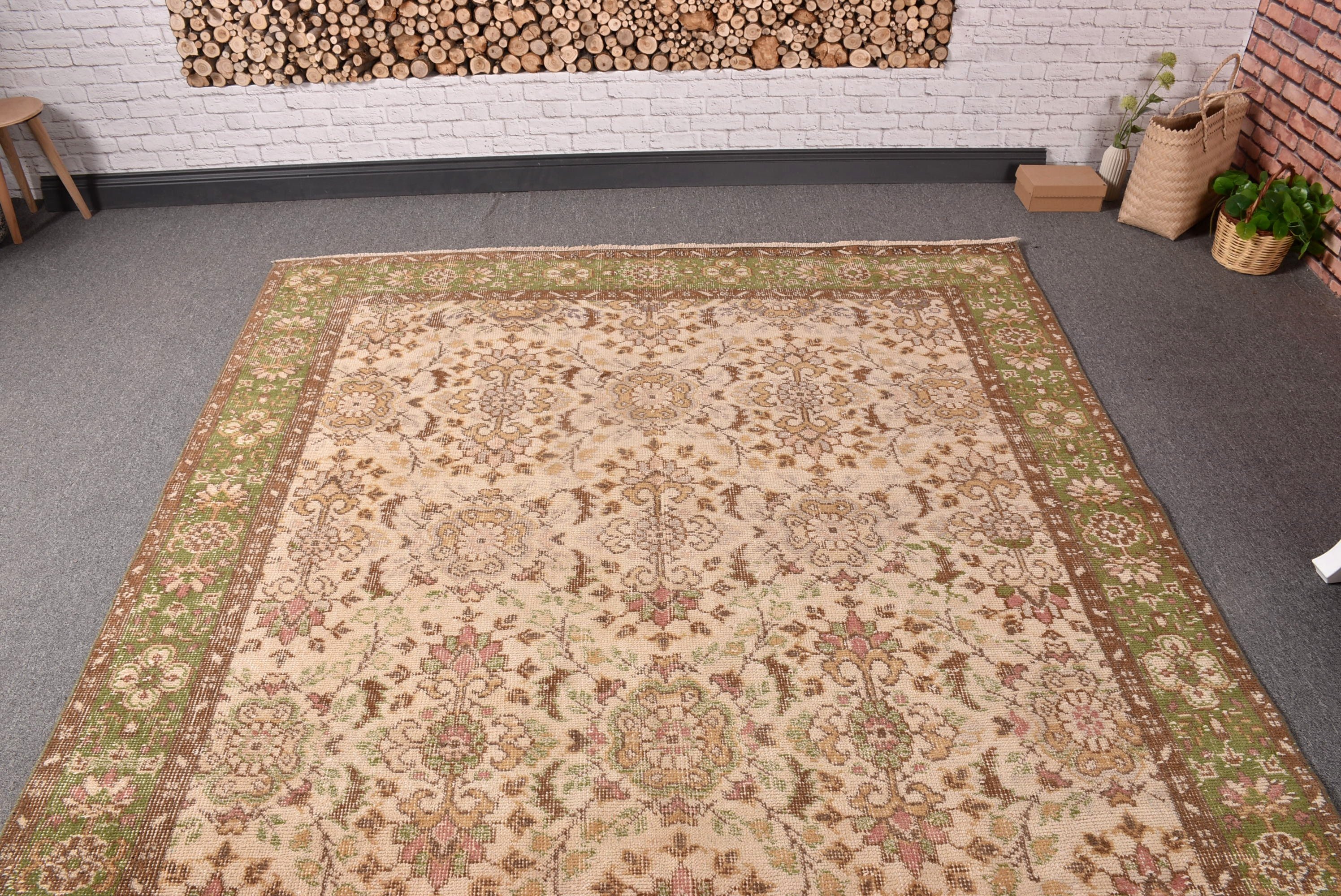 5.9x10.4 ft Büyük Halılar, Bej Anadolu Halısı, Vintage Halılar, Açıklama Halıları, Salon Halısı, Yemek Odası Halıları, Türk Halıları, Oryantal Halı