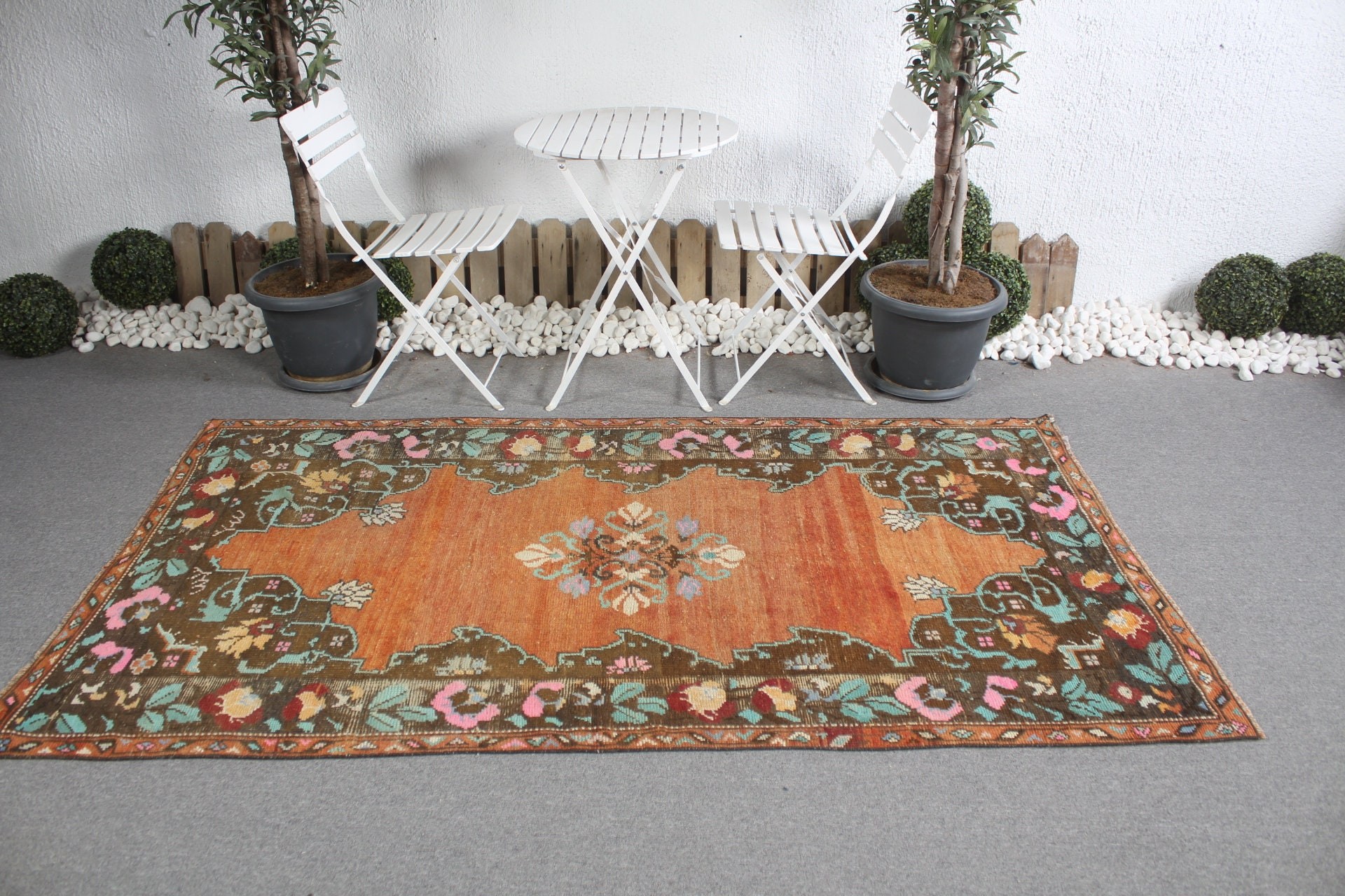 Kitchen Rug, Orange Bedroom Rugs, Wool Rug, Nursery Rug, Rugs for Nursery, Vintage Rugs, Oushak Rug, 4.2x7.4 ft Area Rug, Turkish Rug