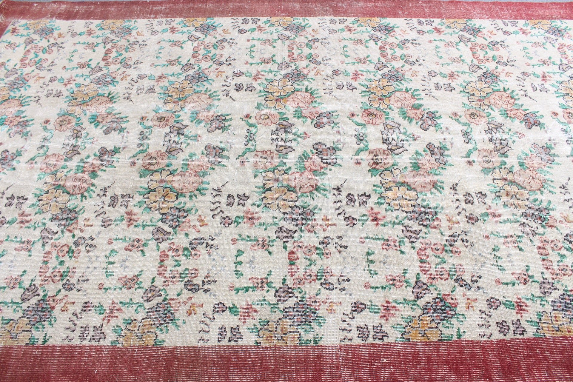 Türk Halıları, Vintage Halı, Yün Halı, Çocuk Odası Halıları, Bej Yer Halıları, Organik Halı, 5.6x6.8 ft Alan Halısı, Oturma Odası Halısı, Oushak Halısı