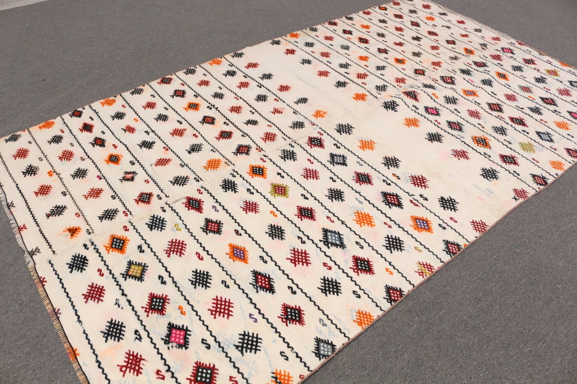 Anadolu Halısı, Türk Halısı, Beyaz Şark Halısı, Oryantal Halısı, Oturma Odası Halıları, Salon Halısı, Kilim, 5.4x9.5 ft Büyük Halı, Vintage Halı