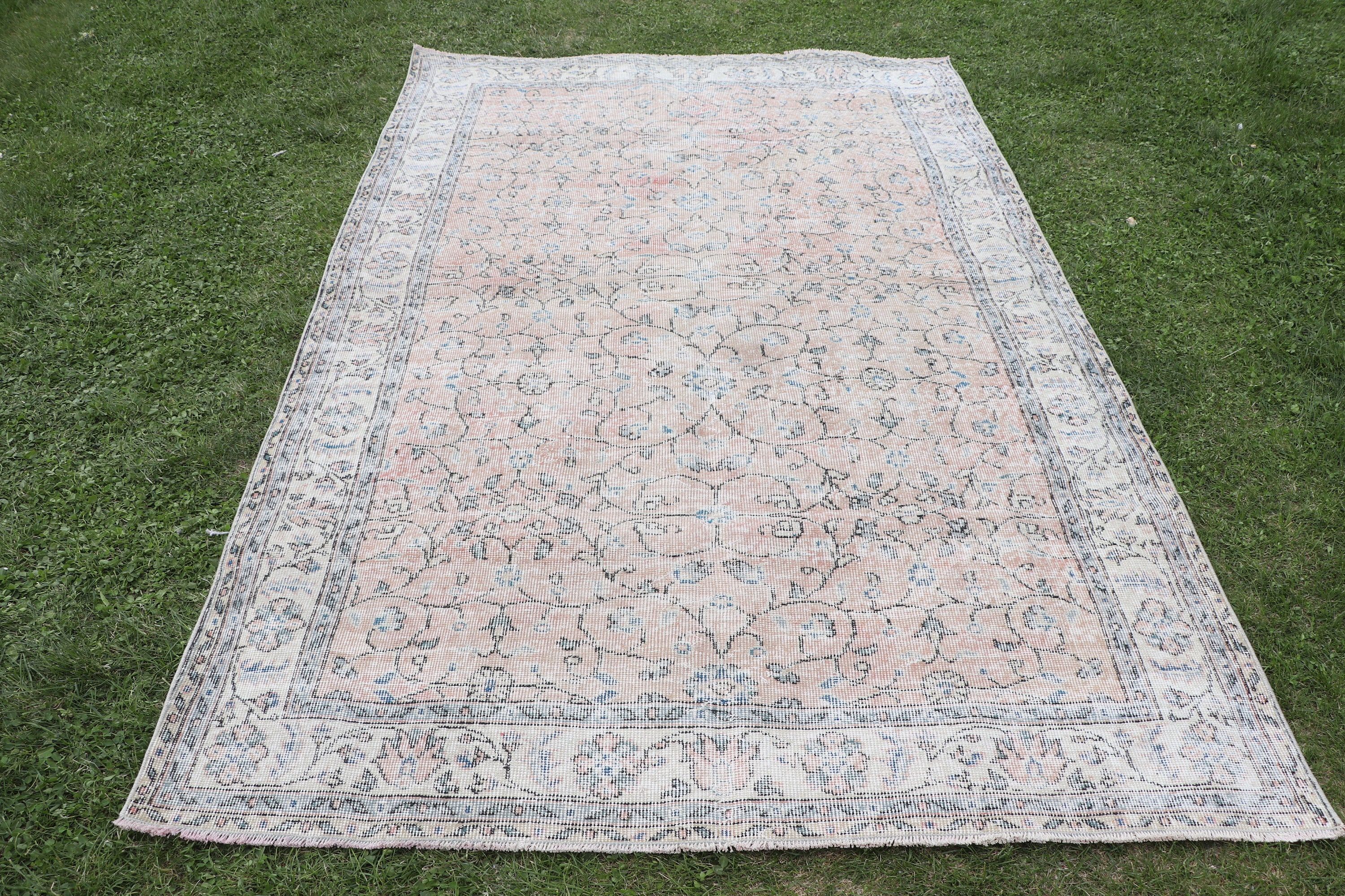 Yer Halısı, Turuncu Geometrik Halı, Salon Halısı, Türk Halıları, Modern Halılar, Geometrik Halı, Vintage Halı, 5.3x8.4 ft Büyük Halılar, Büyük Boho Halıları