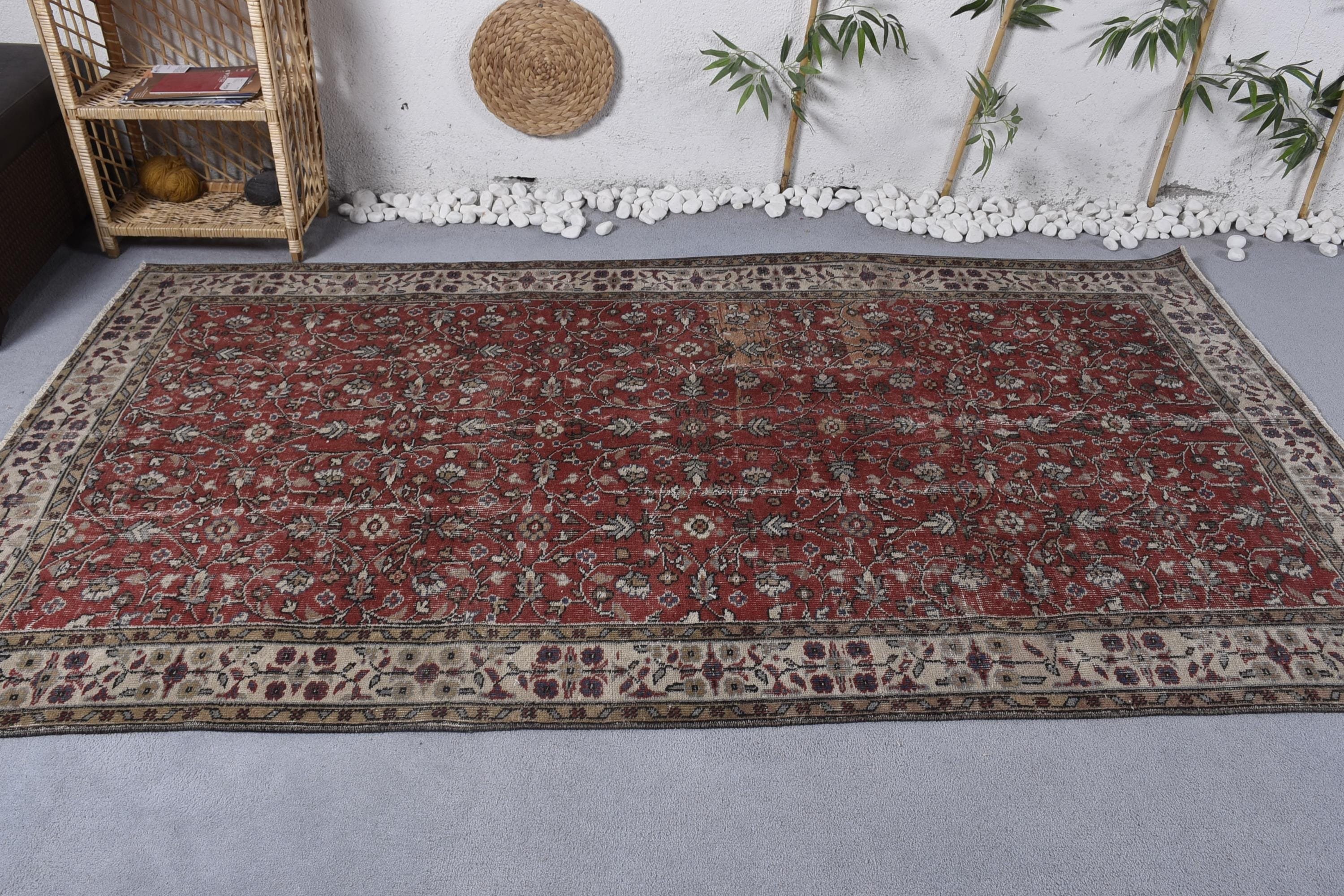 Turkish Rugs, Red Anatolian Rugs, Large Oushak Rugs, Vintage Rug, 5x8.6 ft Large Rugs, Bedroom Rug, Living Room Rugs, Moroccan Rug