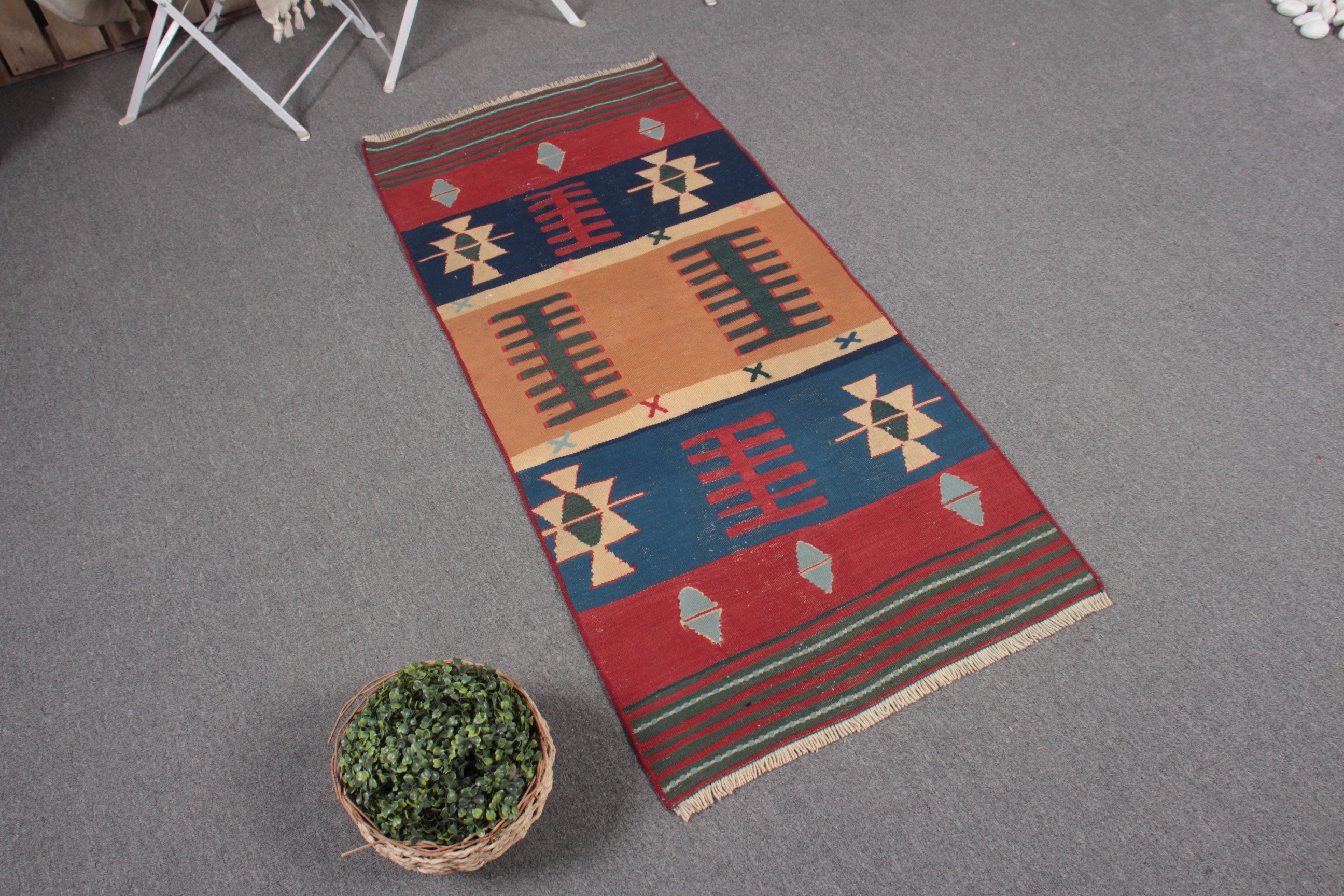 Kahverengi Havalı Halı, Vintage Halılar, Kilim, 2.1x4.5 ft Küçük Halı, Anadolu Halıları, Soluk Halılar, Türk Halısı, Banyo Halısı, Antika Halılar, Yatak Odası Halıları