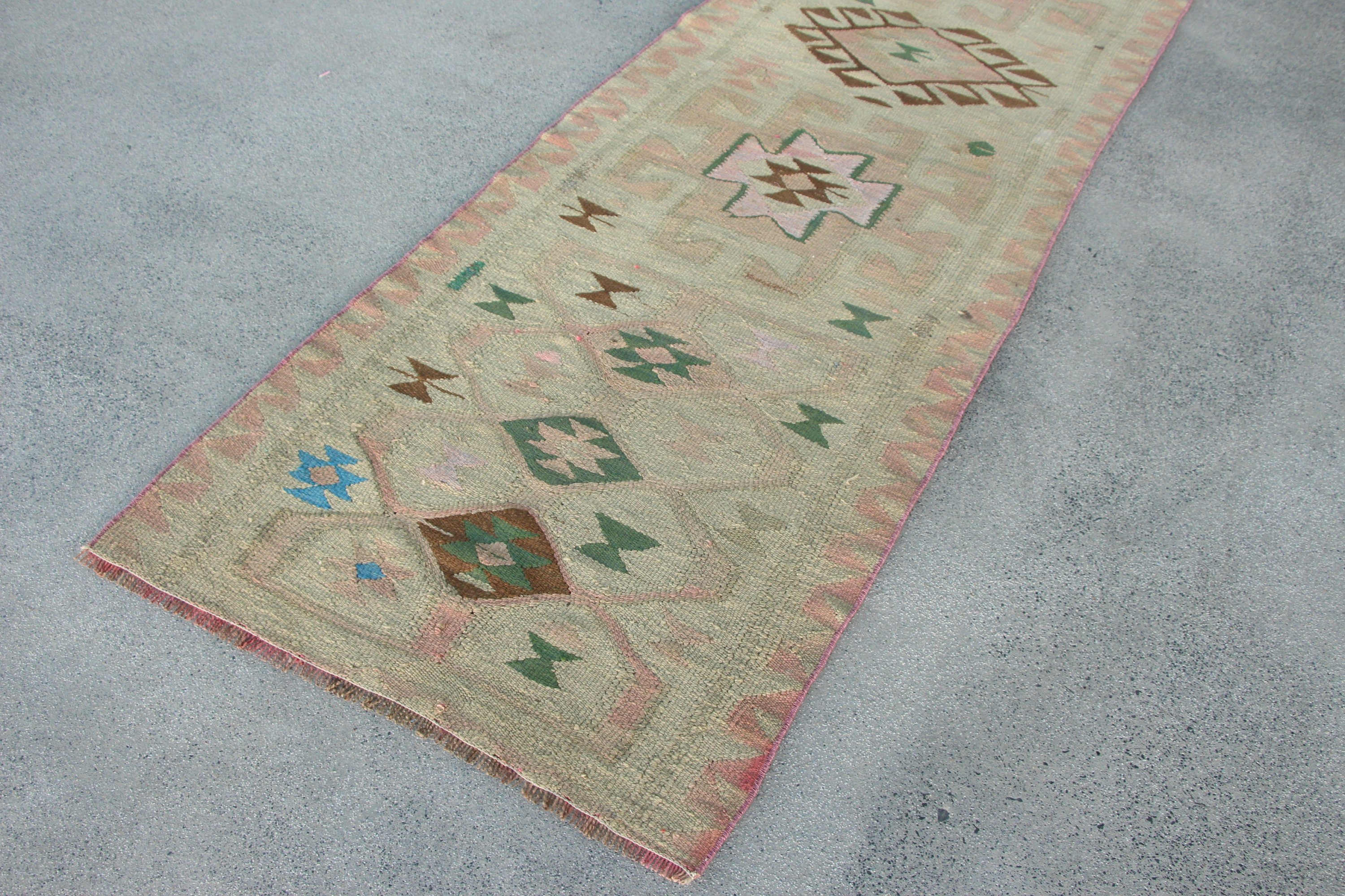 Türk Kilim, 87x308 cm Yolluk Kilim, Yolluk Kilim, Yeşil Mutfak Kilim, Koridor Kilim, Uşak Kilim, Yolluk Kilim, Yolluk Kilim