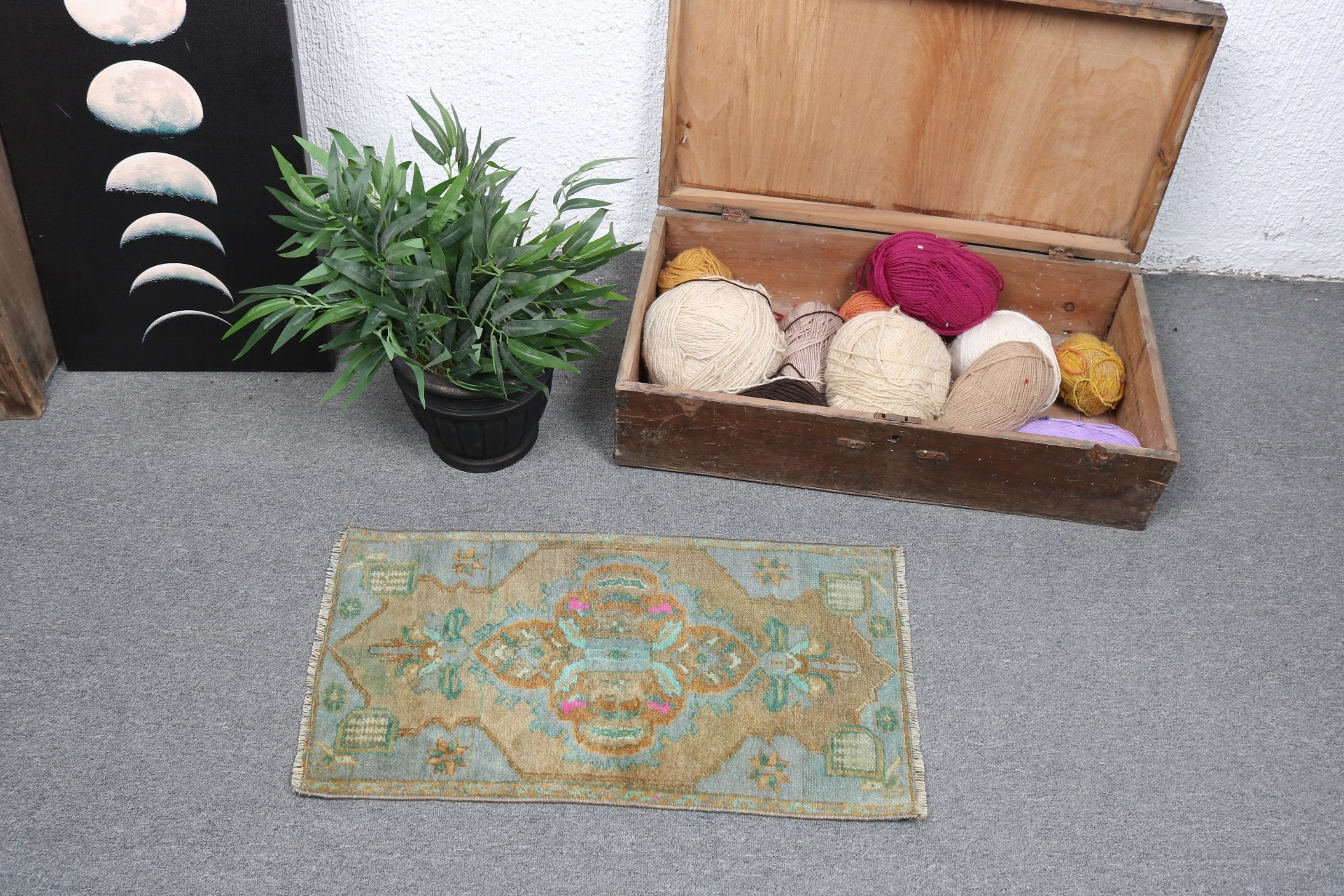 Vintage Halı, Lüks Halı, 1.2x2.3 ft Küçük Halı, Banyo Halıları, Mutfak Halıları, Küçük Boho Halıları, Anadolu Halısı, Türk Halıları, Kahverengi Boho Halıları