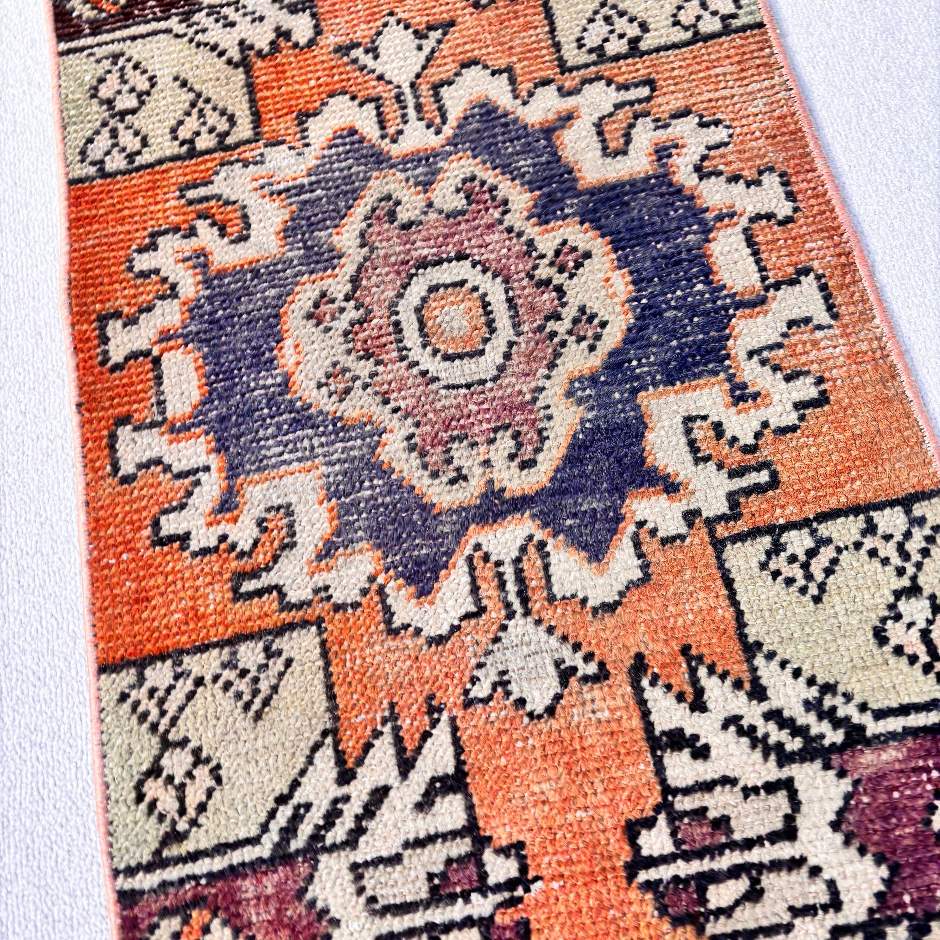 Orange Geometric Rugs, Door Mat Rugs, Vintage Rug, Turkish Rugs, Wall Hanging Rug, Modern Rugs, 1.5x2.9 ft Small Rug