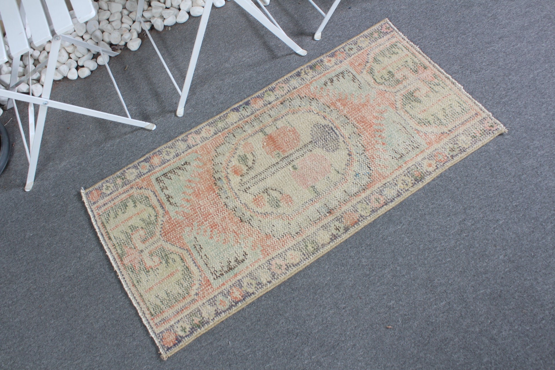 Oushak Rug, Orange Oushak Rug, Bathroom Rug, Wool Bath Mat Rug, Vintage Rugs, 1.8x3.6 ft Small Rug, Turkish Rug, Door Mat Rug