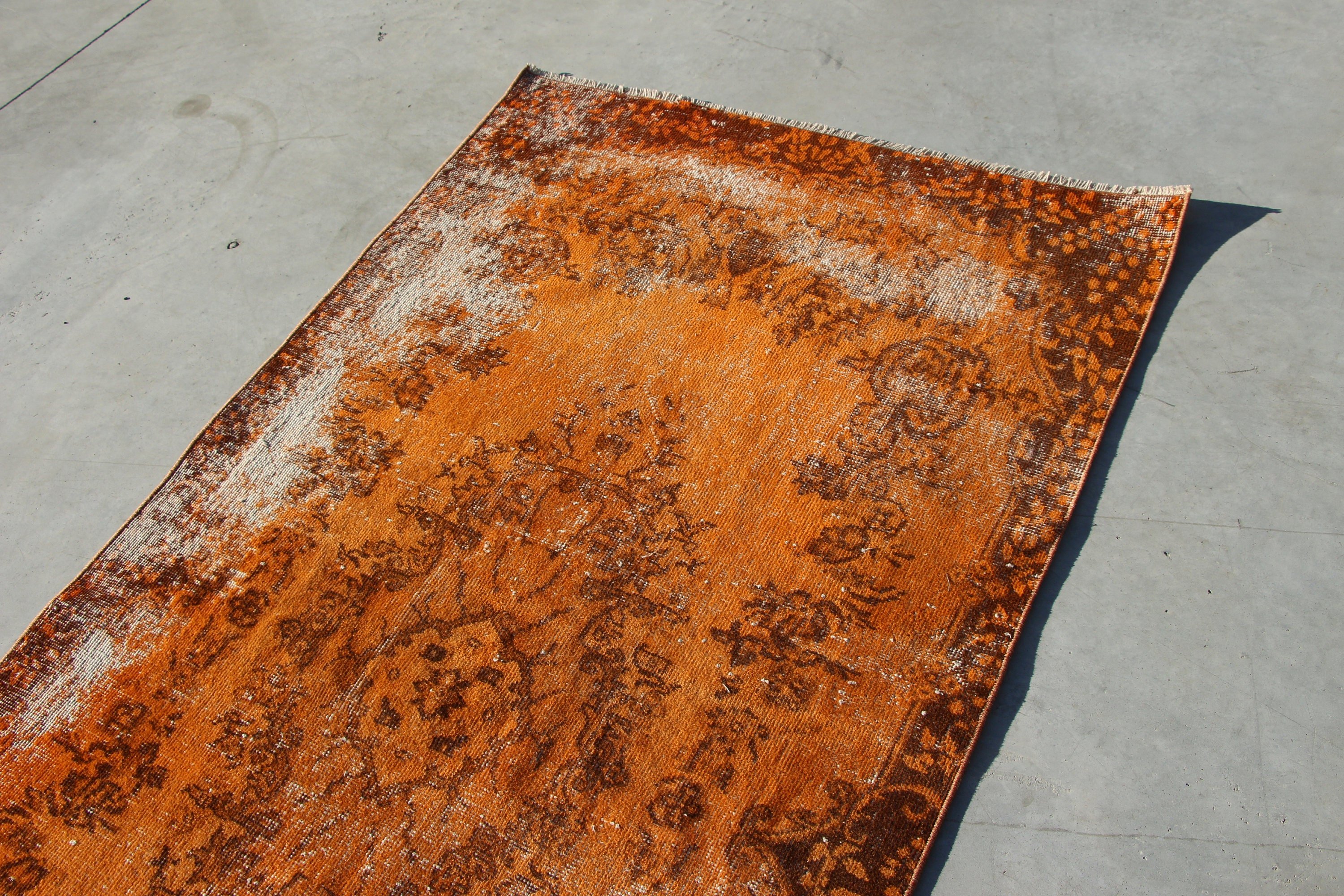 Turkish Rug, Vintage Rug, Dining Room Rugs, 3.7x6.5 ft Area Rug, Anatolian Rug, Old Rug, Indoor Rugs, Kitchen Rugs, Orange Antique Rug