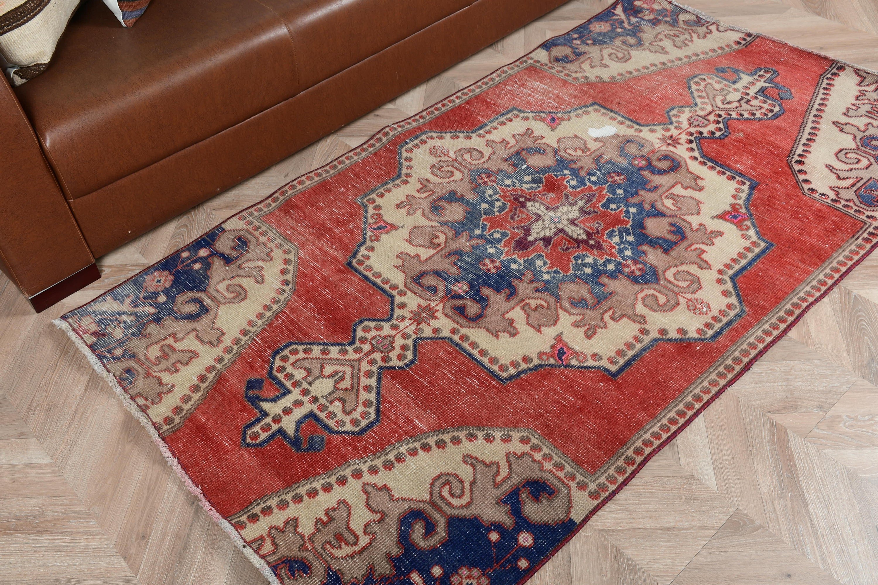 Floor Rugs, Bedroom Rug, Turkish Rugs, Pale Rugs, Red Kitchen Rug, Vintage Rug, Rugs for Bedroom, Home Decor Rug, 3.4x6.3 ft Accent Rugs