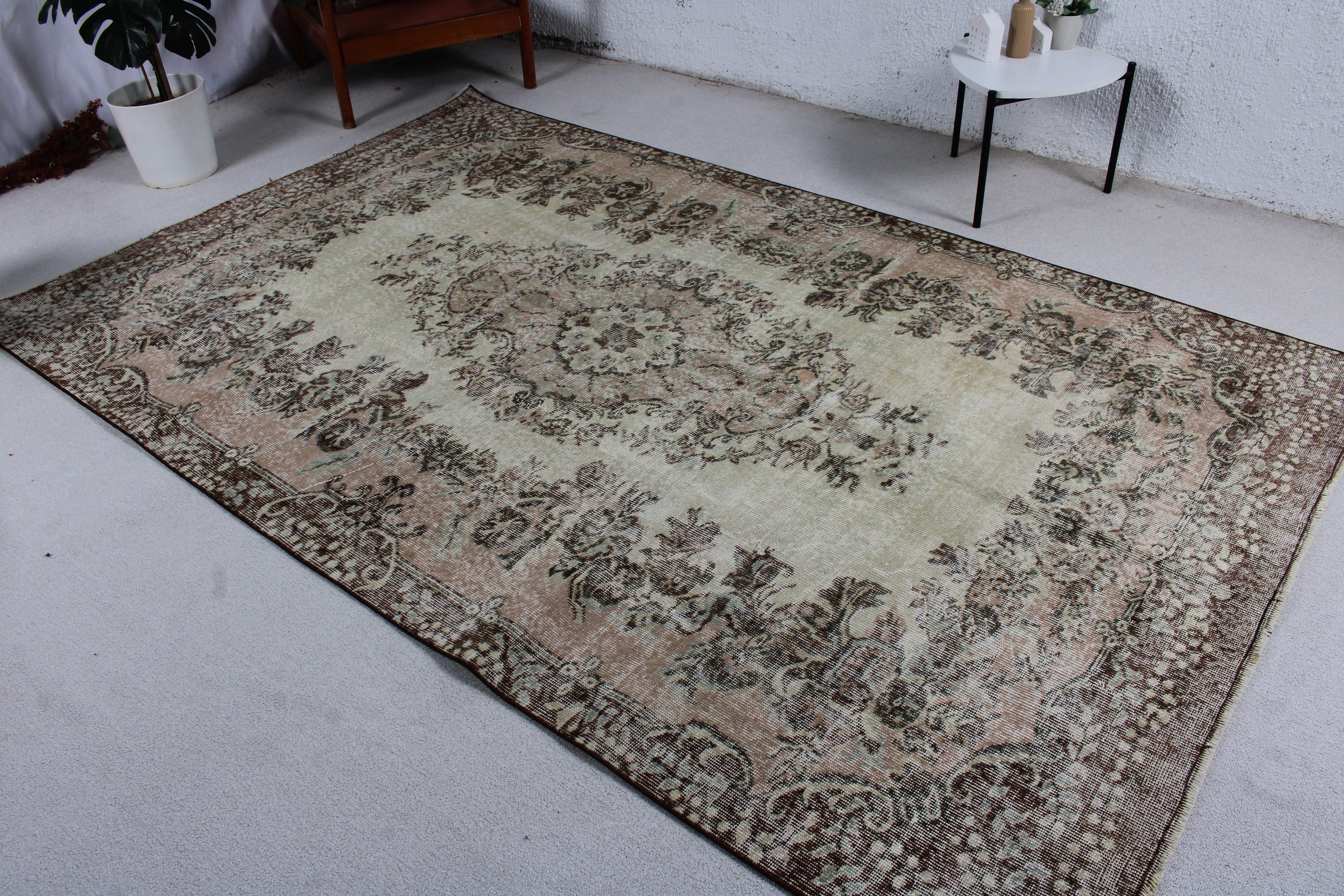 Yatak Odası Halısı, Yün Halı, Vintage Halı, 5.6x9.2 ft Büyük Halı, Bej Yün Halılar, Yemek Odası Halıları, Kabile Halısı, Mutfak Halıları, Türk Halısı