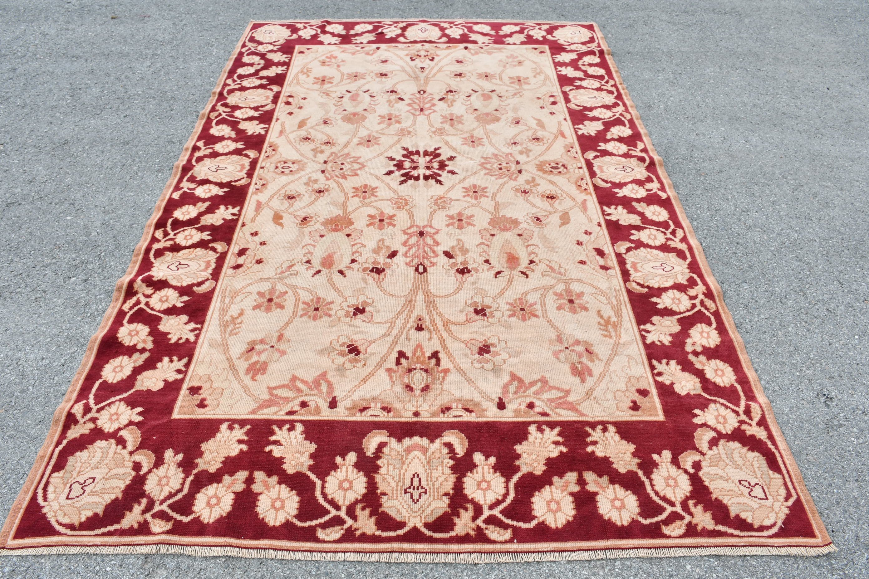 Living Room Rug, Salon Rug, Oriental Rug, Turkish Rug, Wool Rug, 5.6x9.1 ft Large Rug, Rugs for Salon, Vintage Rugs, Red Kitchen Rug