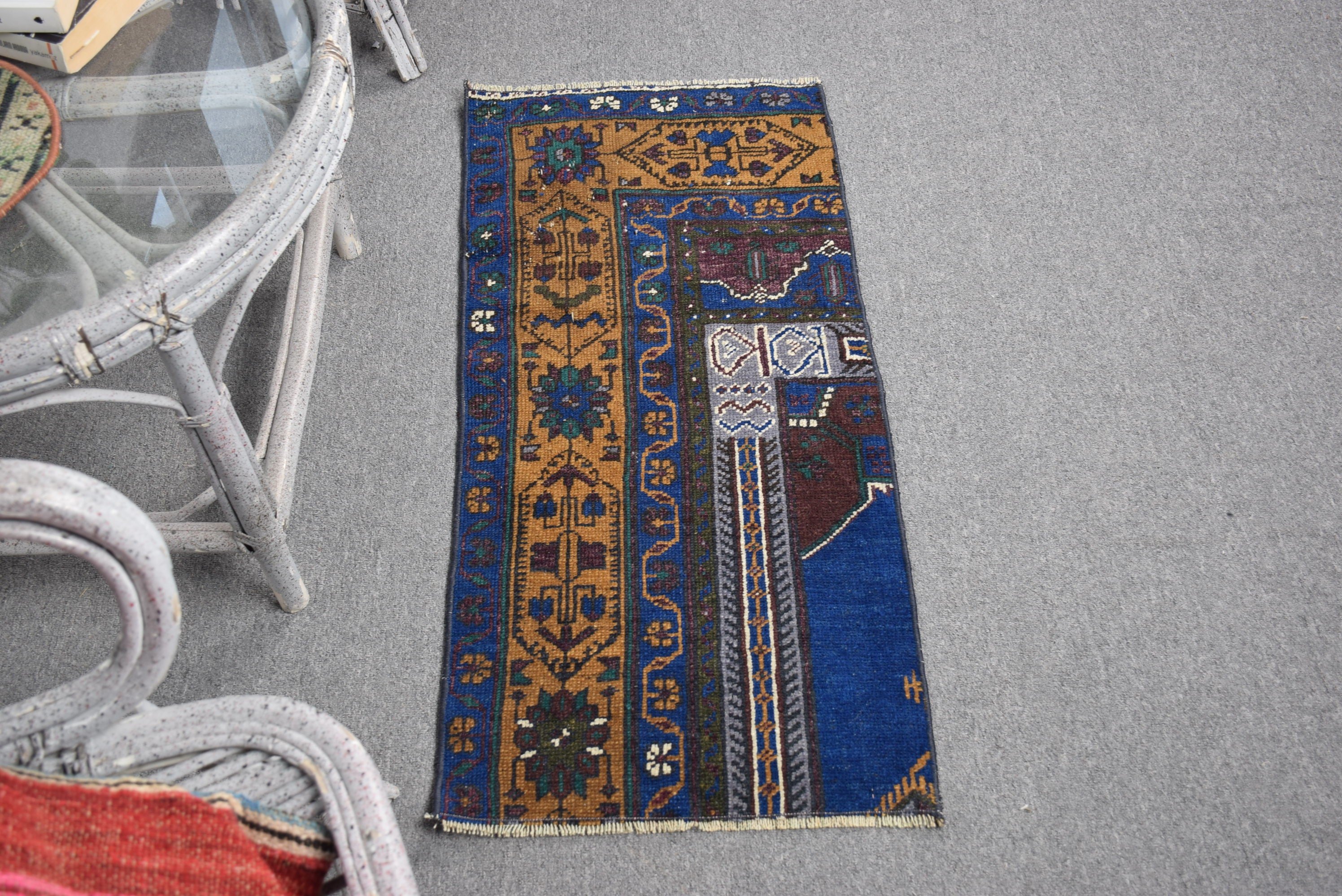 Moroccan Rug, Vintage Rug, 1.5x3.2 ft Small Rugs, Bath Rug, Turkish Rug, Blue Wool Rugs, Nursery Rug, Kitchen Rug, Rugs for Bathroom