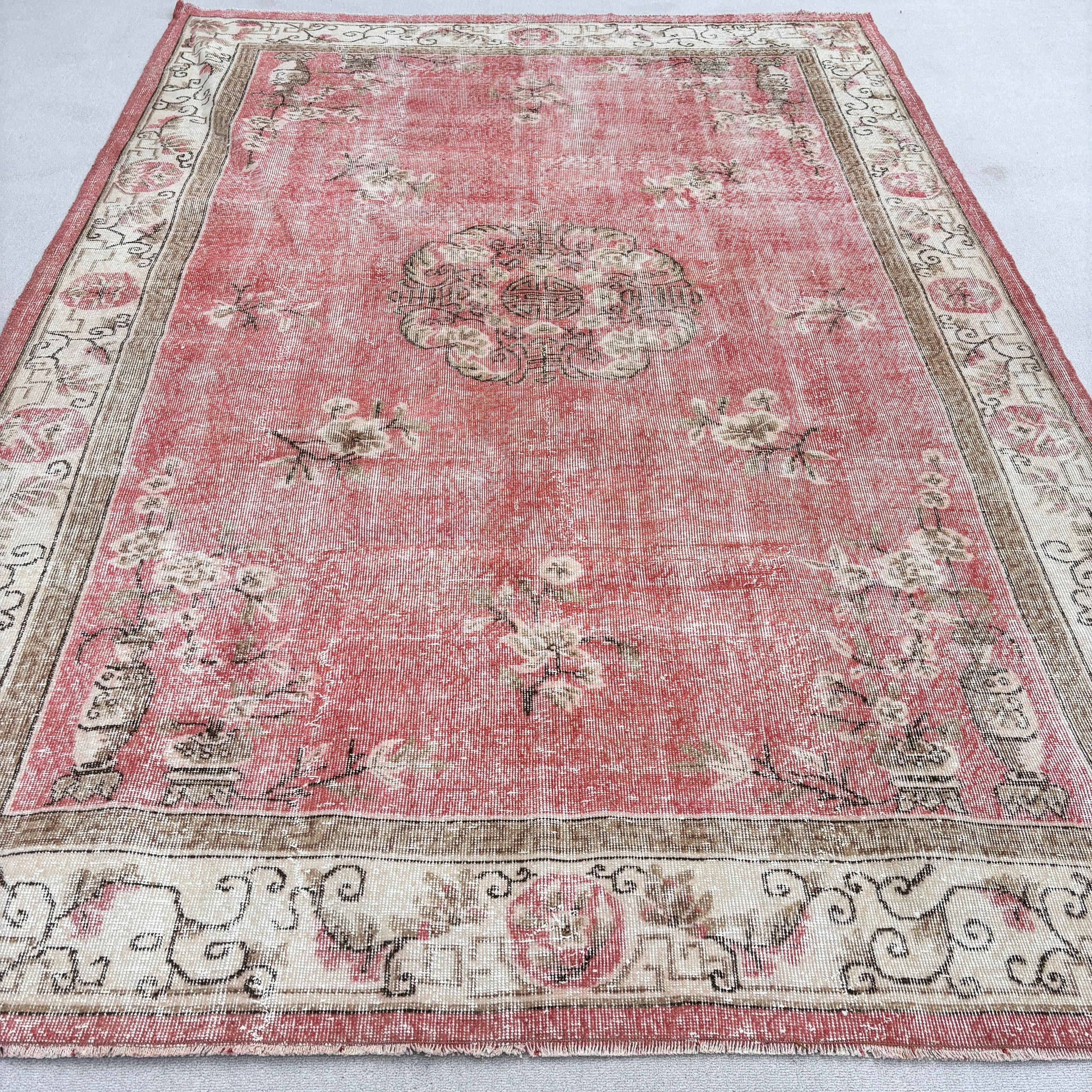 Vintage Halılar, Boho Halılar, 7.1x10.4 ft Büyük Boy Halılar, Türk Halıları, Düz Dokuma Halılar, Bej El Dokuma Halılar, Yemek Odası Halısı, Salon Halıları