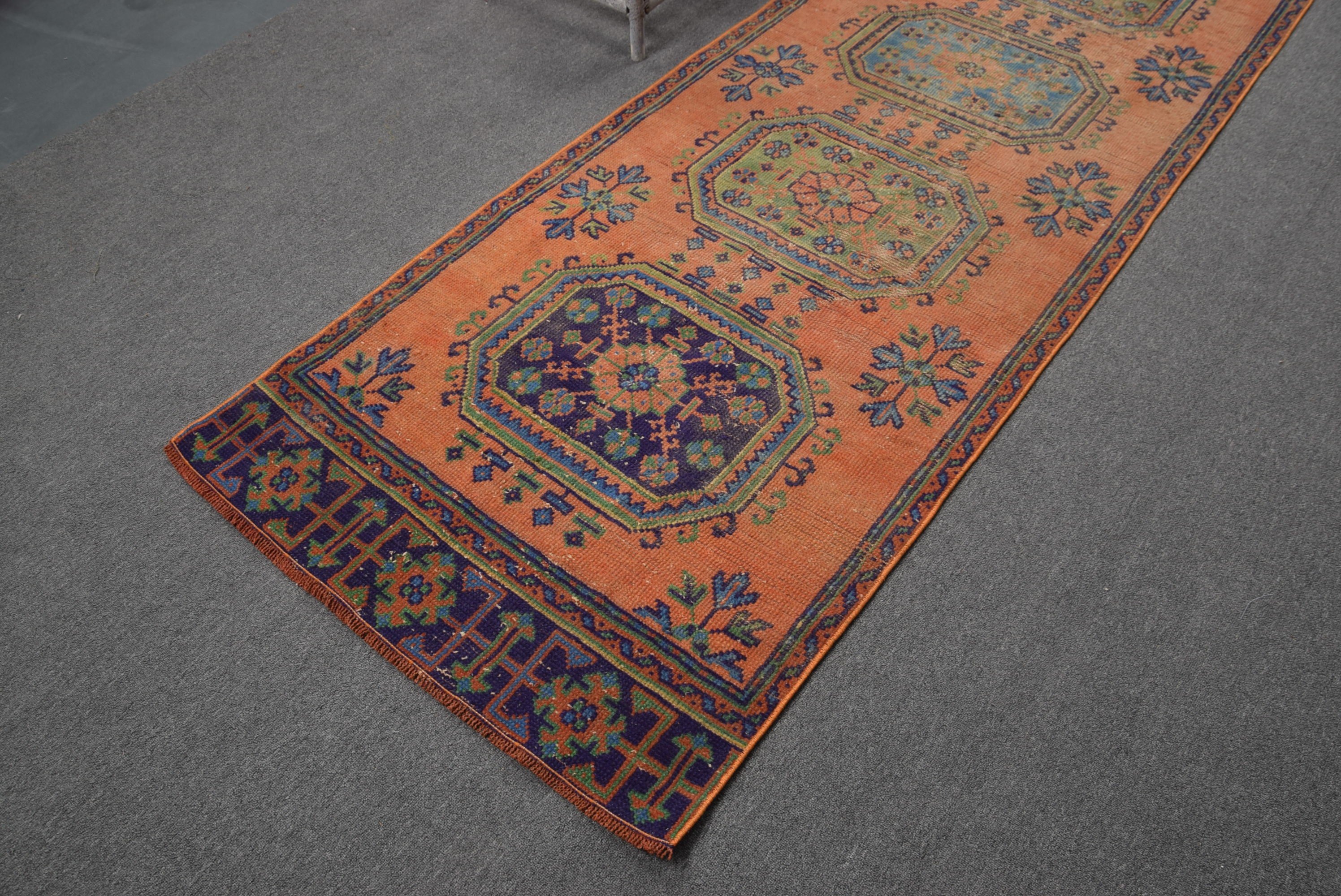 Vintage Halı, Turuncu Oushak Halı, Etnik Halı, Yer Halısı, Mutfak Halıları, Koridor Halısı, Fas Halısı, 3.1x10.1 ft Runner Halısı, Türk Halıları