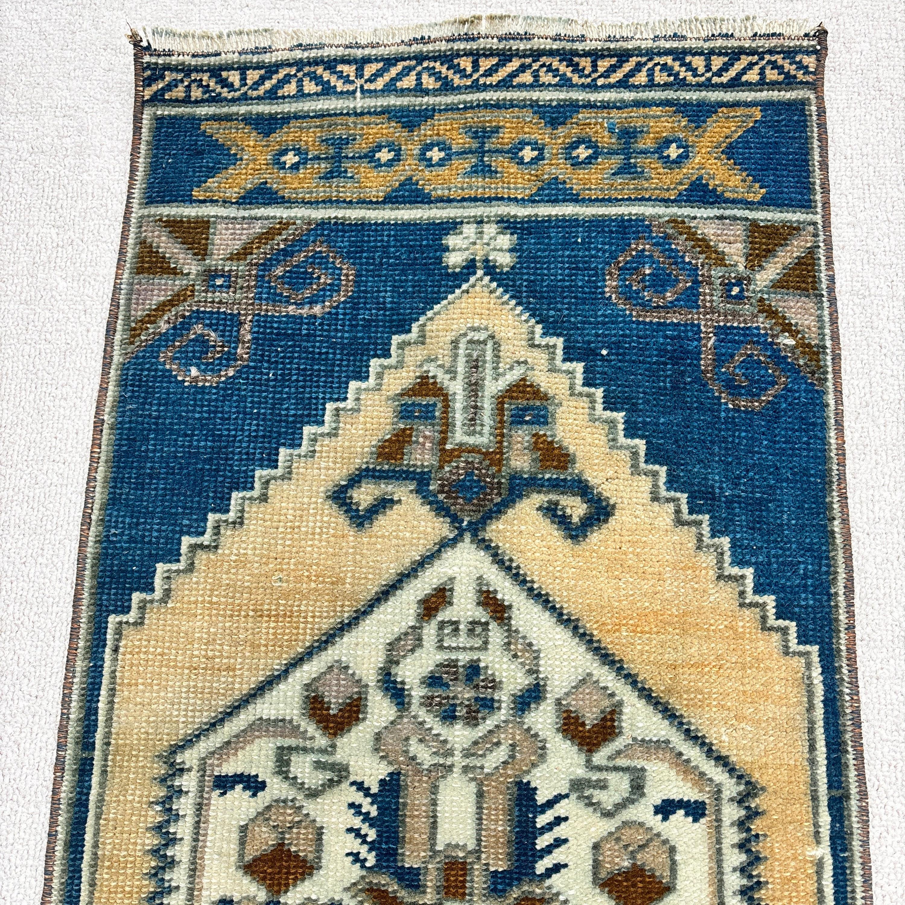 Bath Rug, Rugs for Entry, Turkish Rug, 1.6x3.1 ft Small Rug, Blue Modern Rug, Vintage Rugs, Antique Rug, Geometric Rugs, Small Area Rug