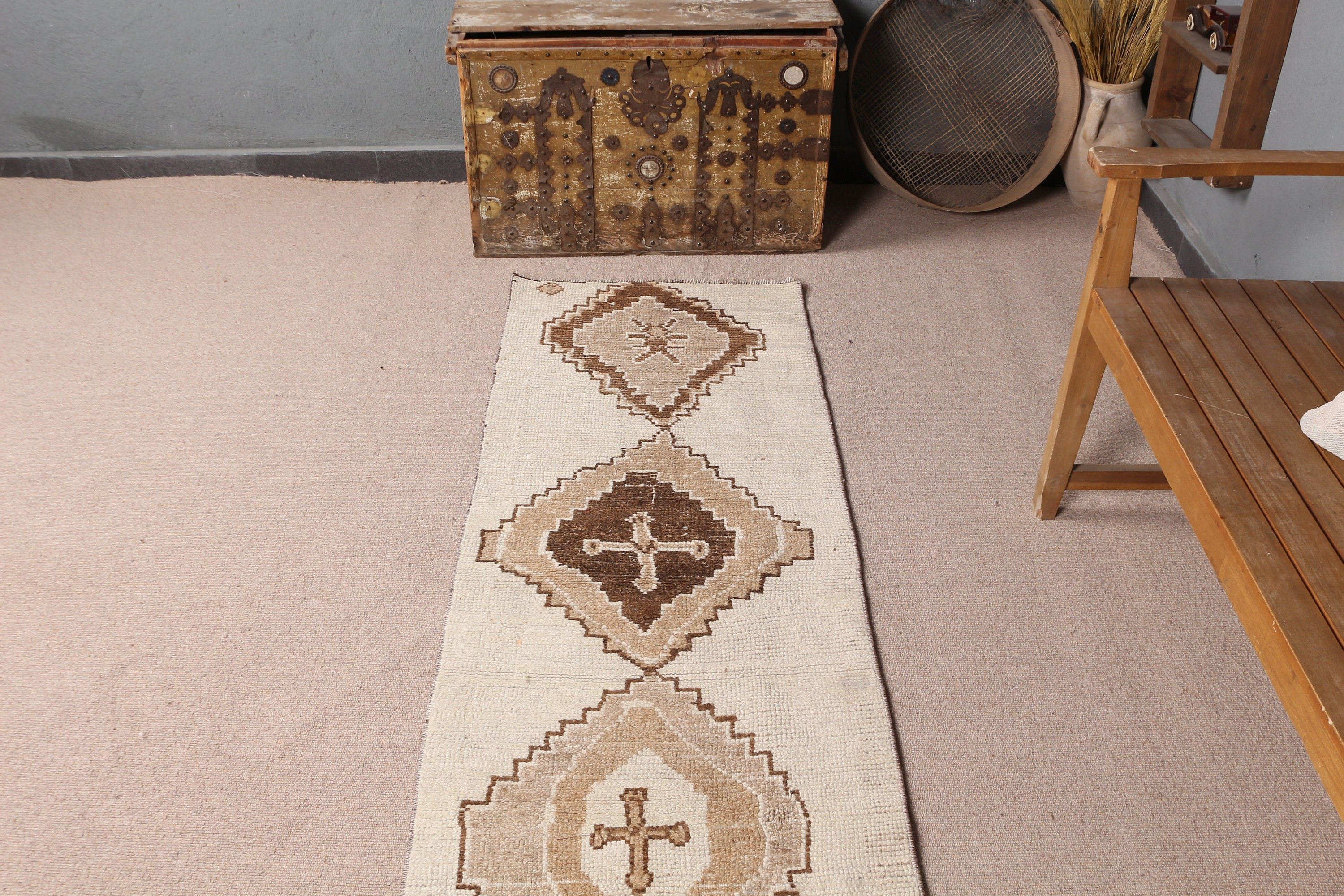 Oryantal Halı, Bej Yatak Odası Halısı, Havalı Halı, Vintage Halı, 2,3x9,5 ft Runner Halısı, Merdiven Halıları, Mutfak Halıları, Türk Halısı, Koridor Halıları