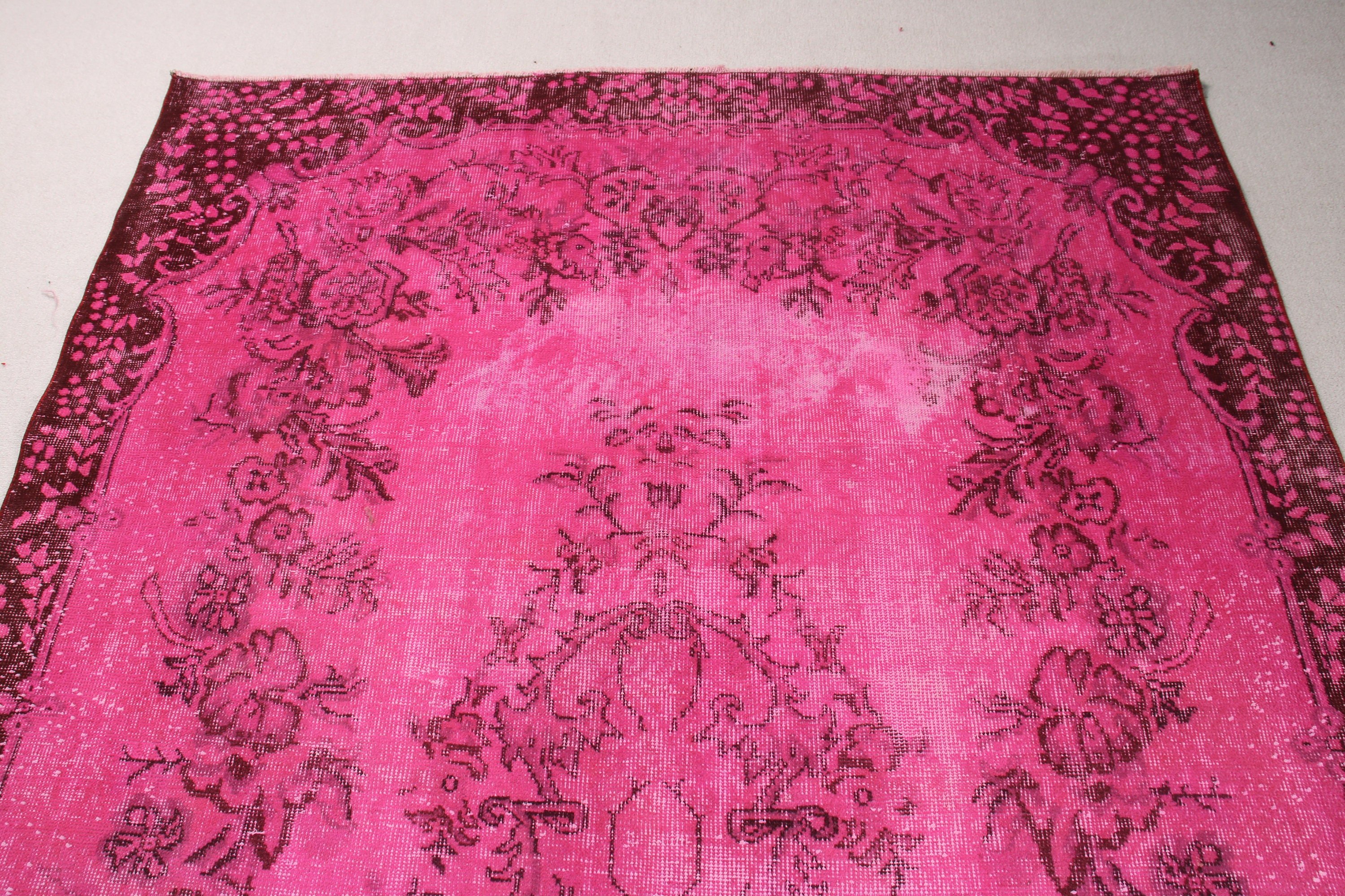 Oturma Odası Halısı, Pembe El Dokuma Halı, 5.8x9.5 ft Büyük Halı, Vintage Halı, Oushak Halı, Yemek Odası Halıları, Ev Dekor Halıları, Türk Halısı