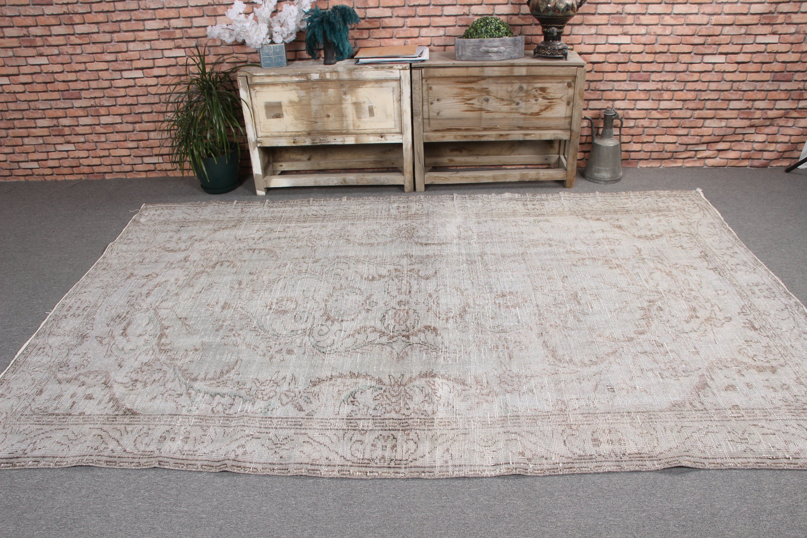 Oriental Rug, Dining Room Rug, Neutral Rugs, Large Oushak Rugs, Turkish Rugs, Vintage Rug, 5.8x9.1 ft Large Rug, Beige Neutral Rug