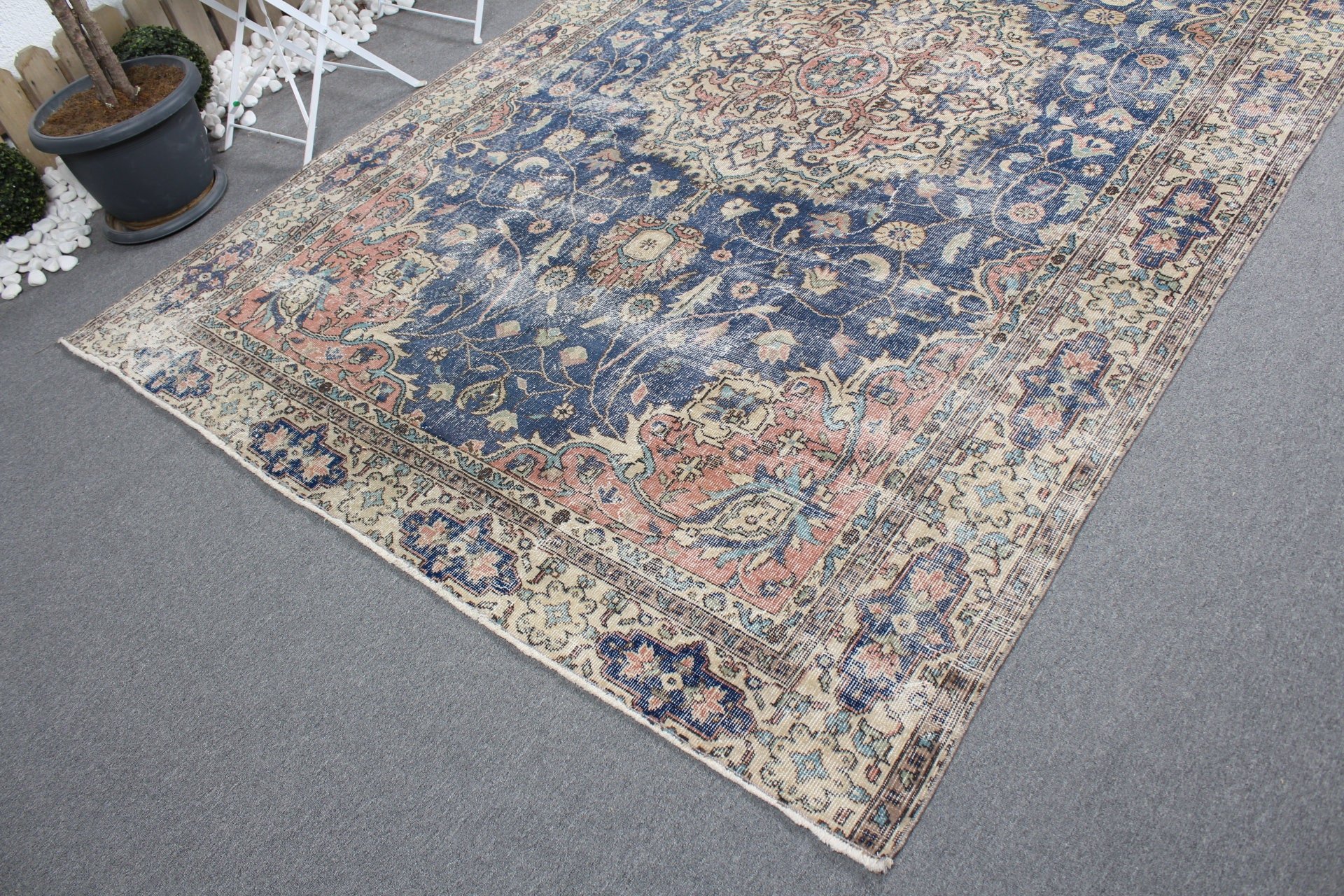 Turkish Rug, 8.3x9.9 ft Oversize Rugs, Dining Room Rug, Neutral Rugs, Floor Rug, Organic Rug, Blue Flatweave Rug, Vintage Rugs, Salon Rugs