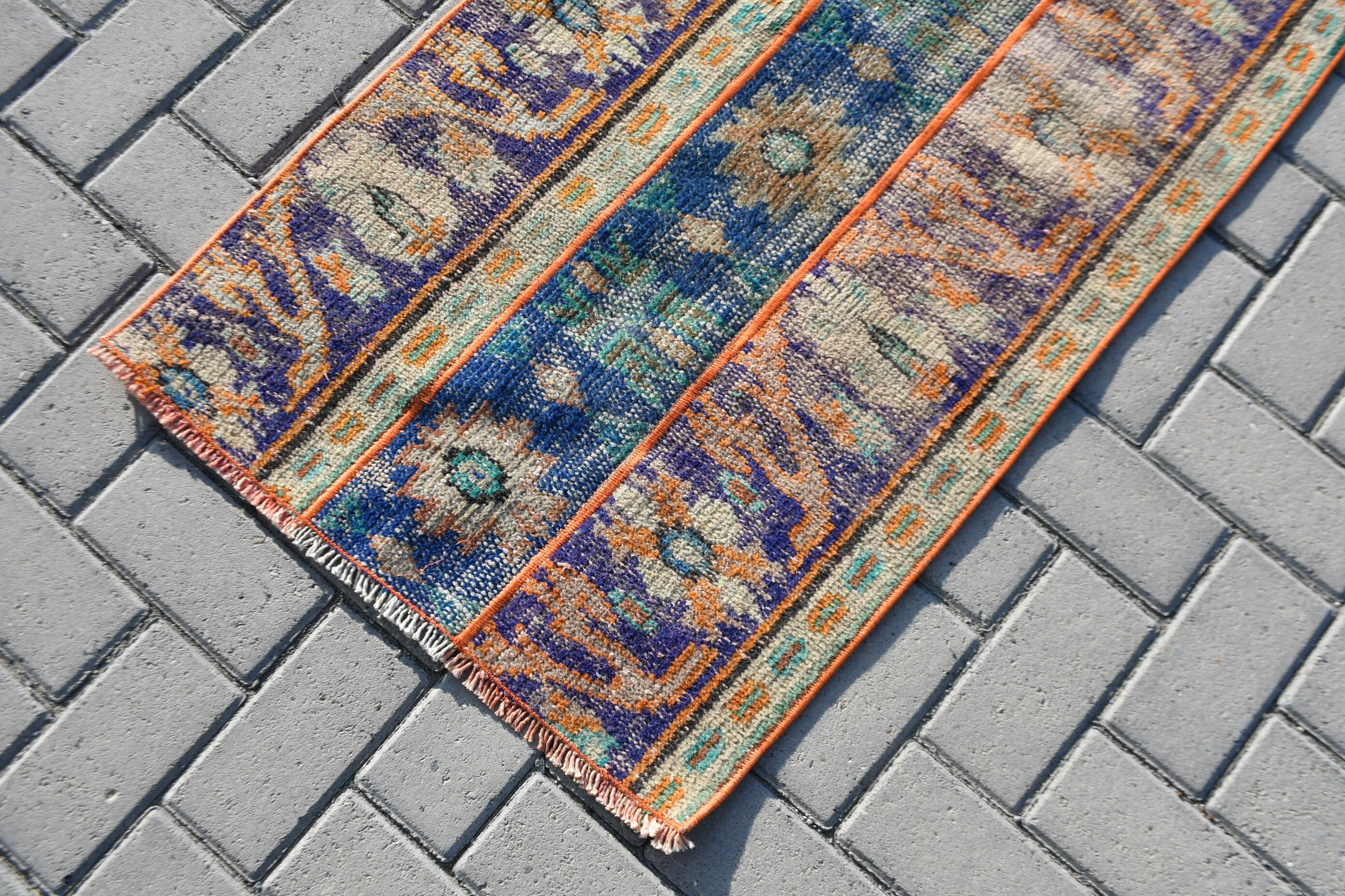 Duvara Asılı Halı, 2x3,4 ft Küçük Halı, Banyo Halıları, Vintage Halı, Mavi Antika Halılar, Türk Halısı, Banyo Halısı, Yün Halı, Havalı Halı