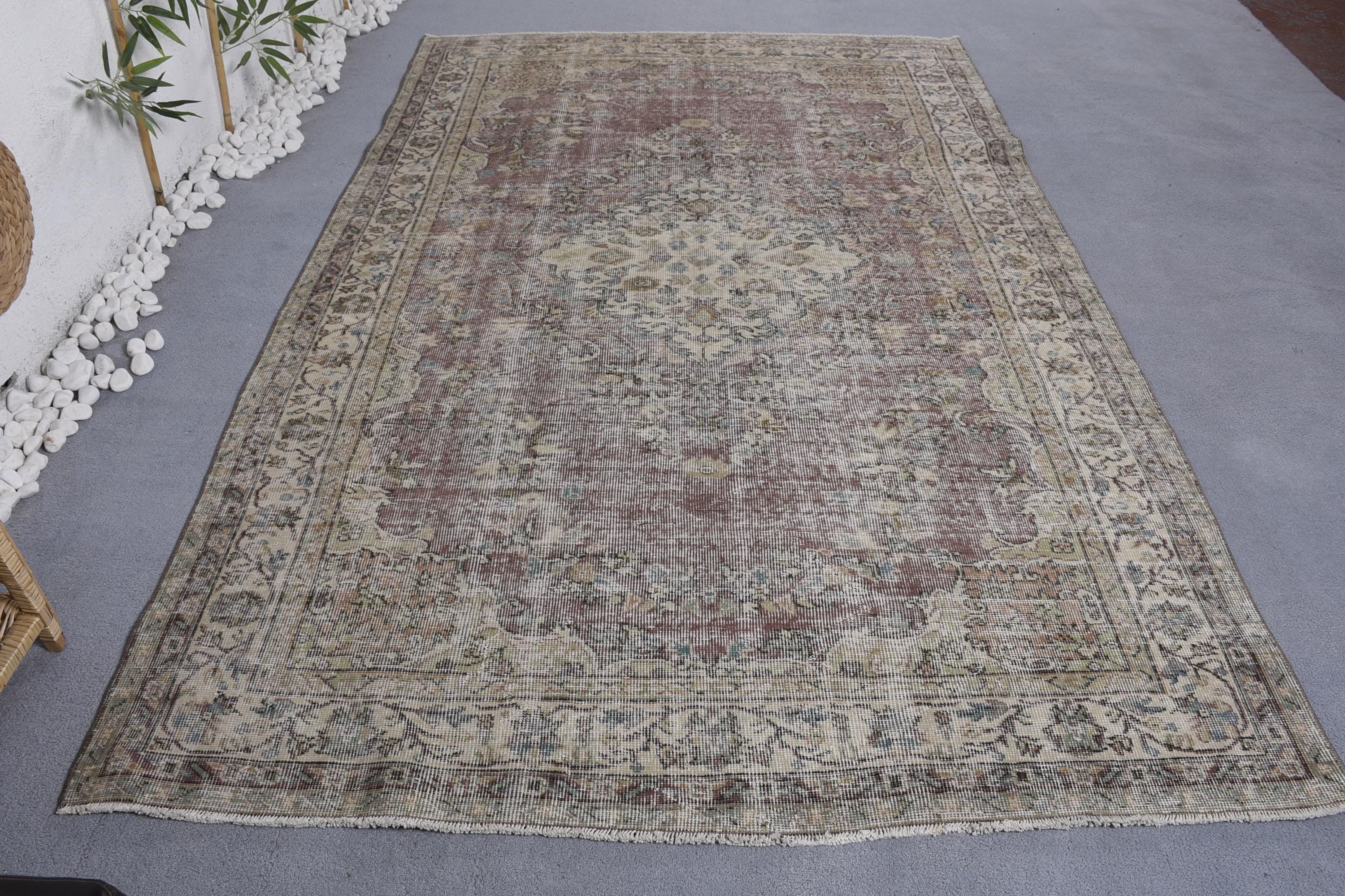 Yemek Odası Halıları, Türk Halıları, Oryantal Halılar, Vintage Halılar, 5,8x9,1 ft Büyük Halı, Nötr Halı, Etnik Halı, Büyük Oushak Halı, Kırmızı Boho Halılar