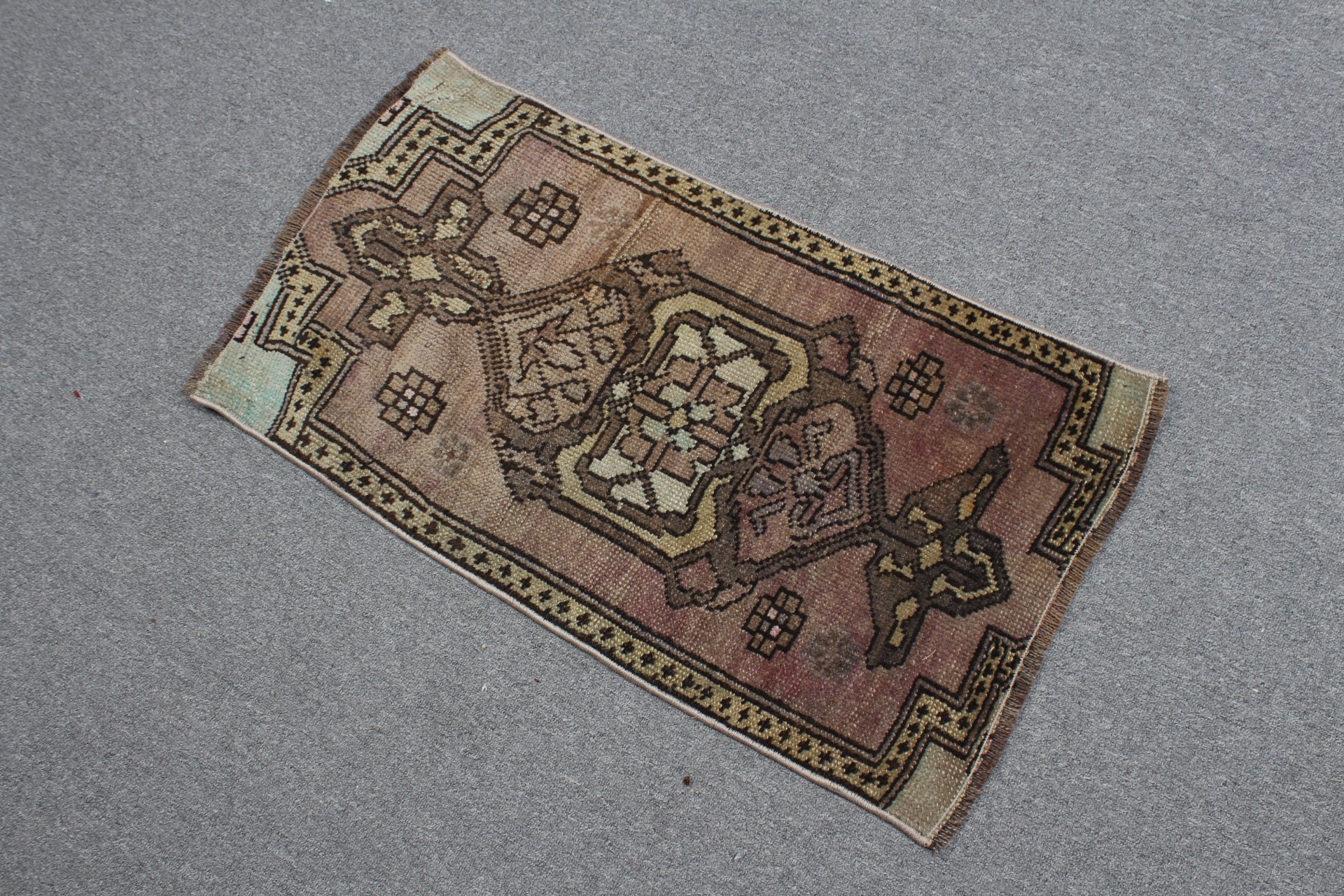 Car Mat Rug, Vintage Rug, 1.5x2.8 ft Small Rugs, Brown Oriental Rug, Rugs for Kitchen, Turkish Rug, Wool Rug, Entry Rug